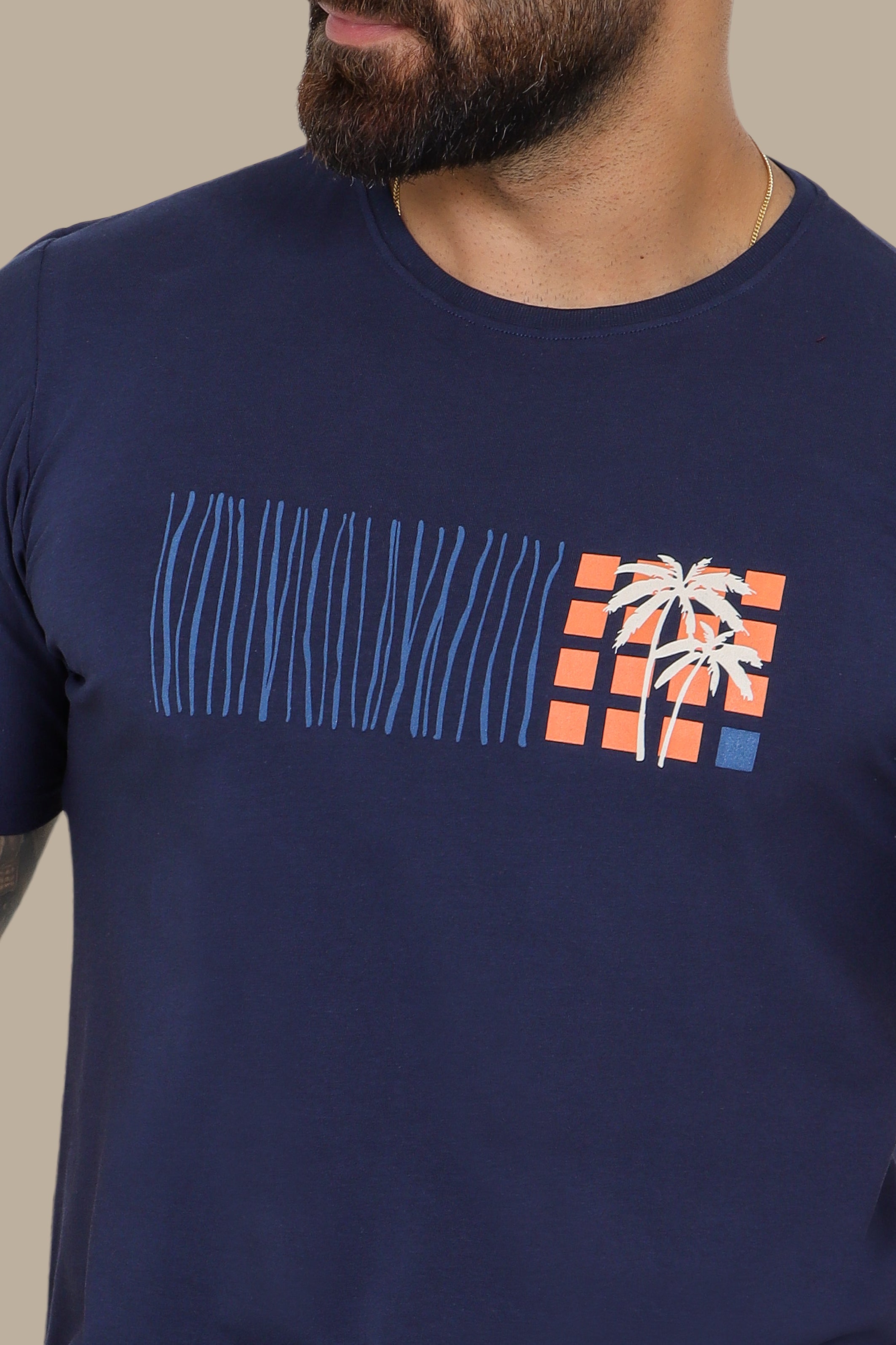 Navy T-Shirt with Palm Print