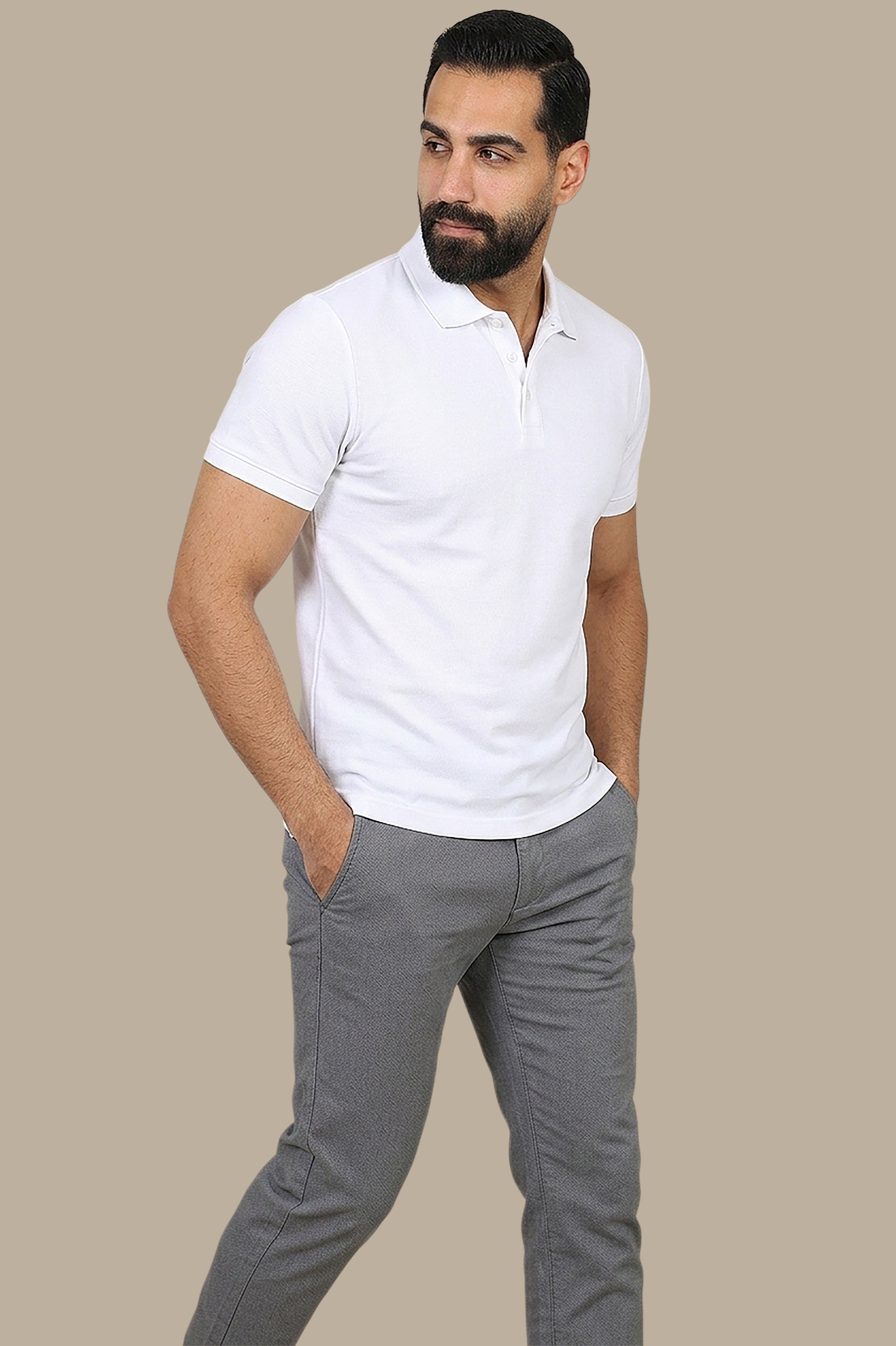 Basic Plain Polo in White