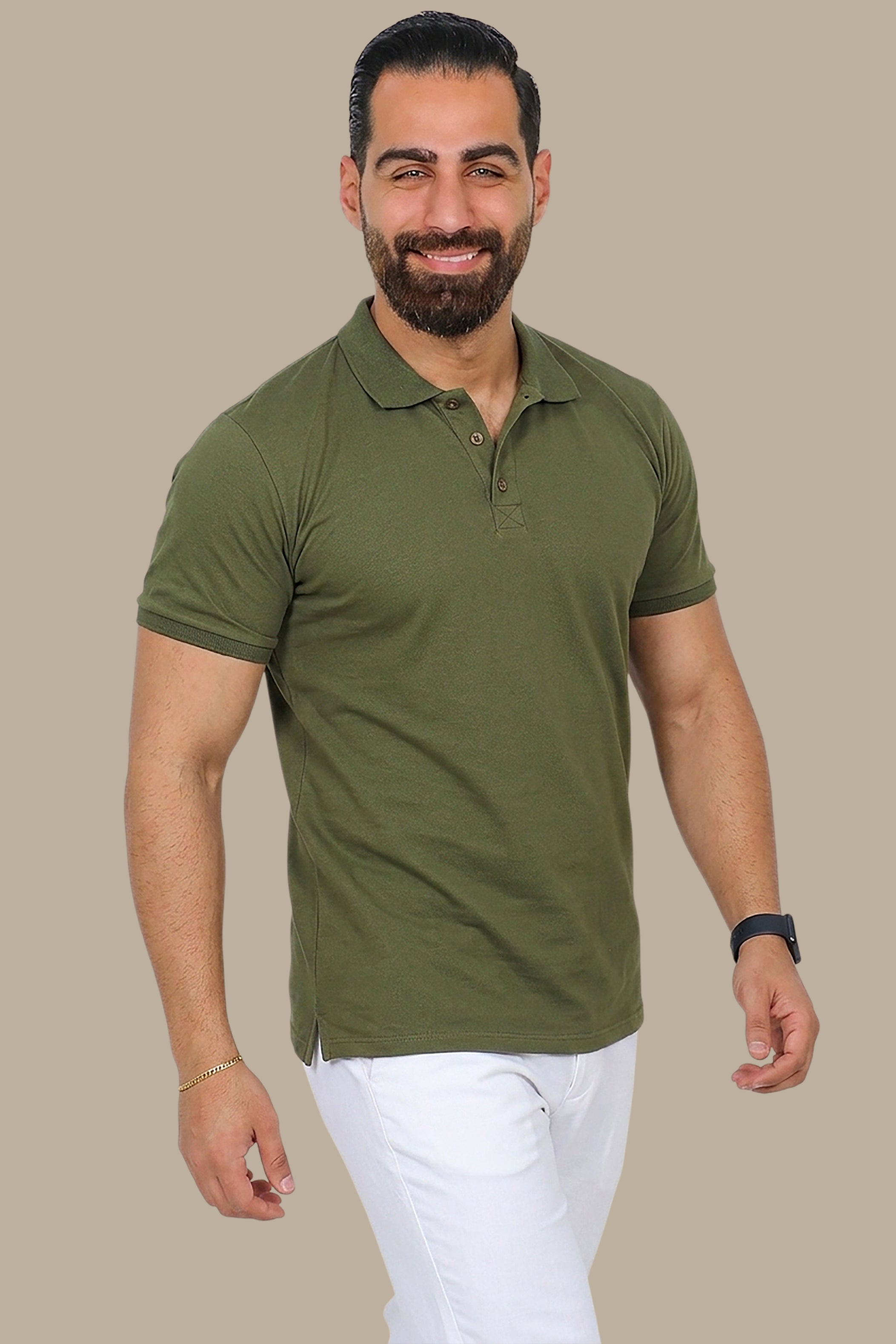 Khaki Basic Plain Polo Shirt