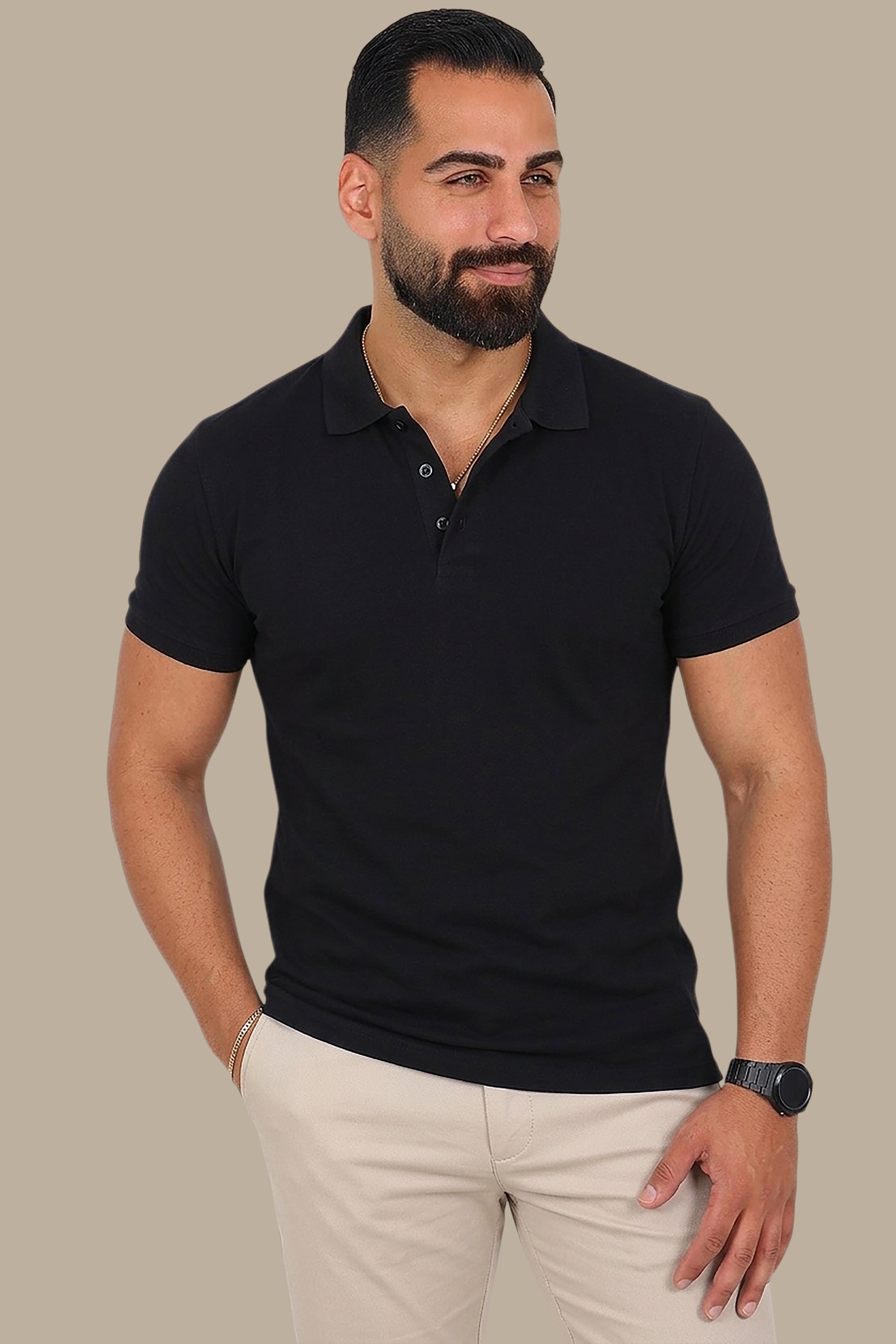 Black Basic Plain Polo Shirt