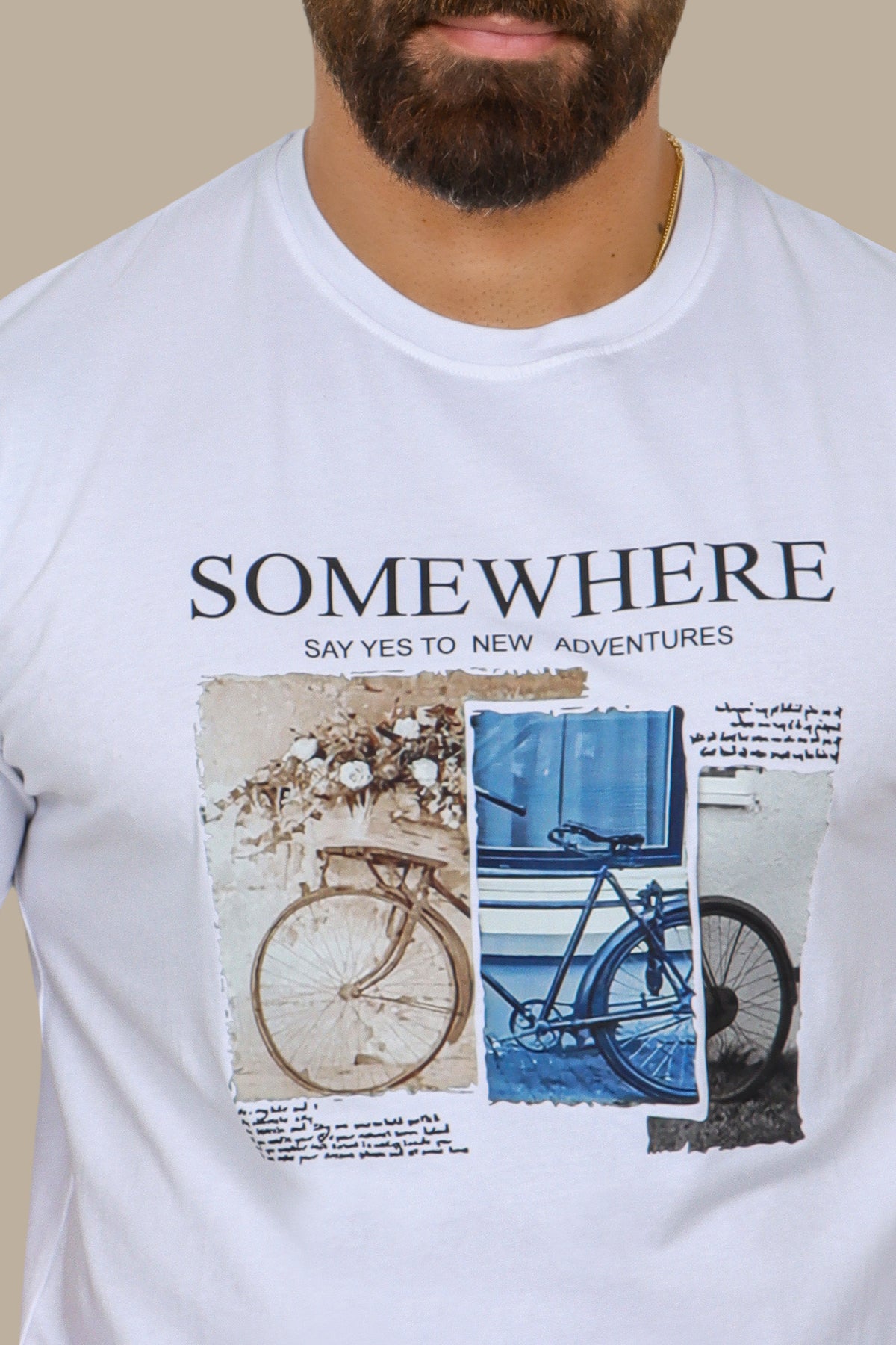 Navy T-Shirt with "Somewhere" and Bike Print