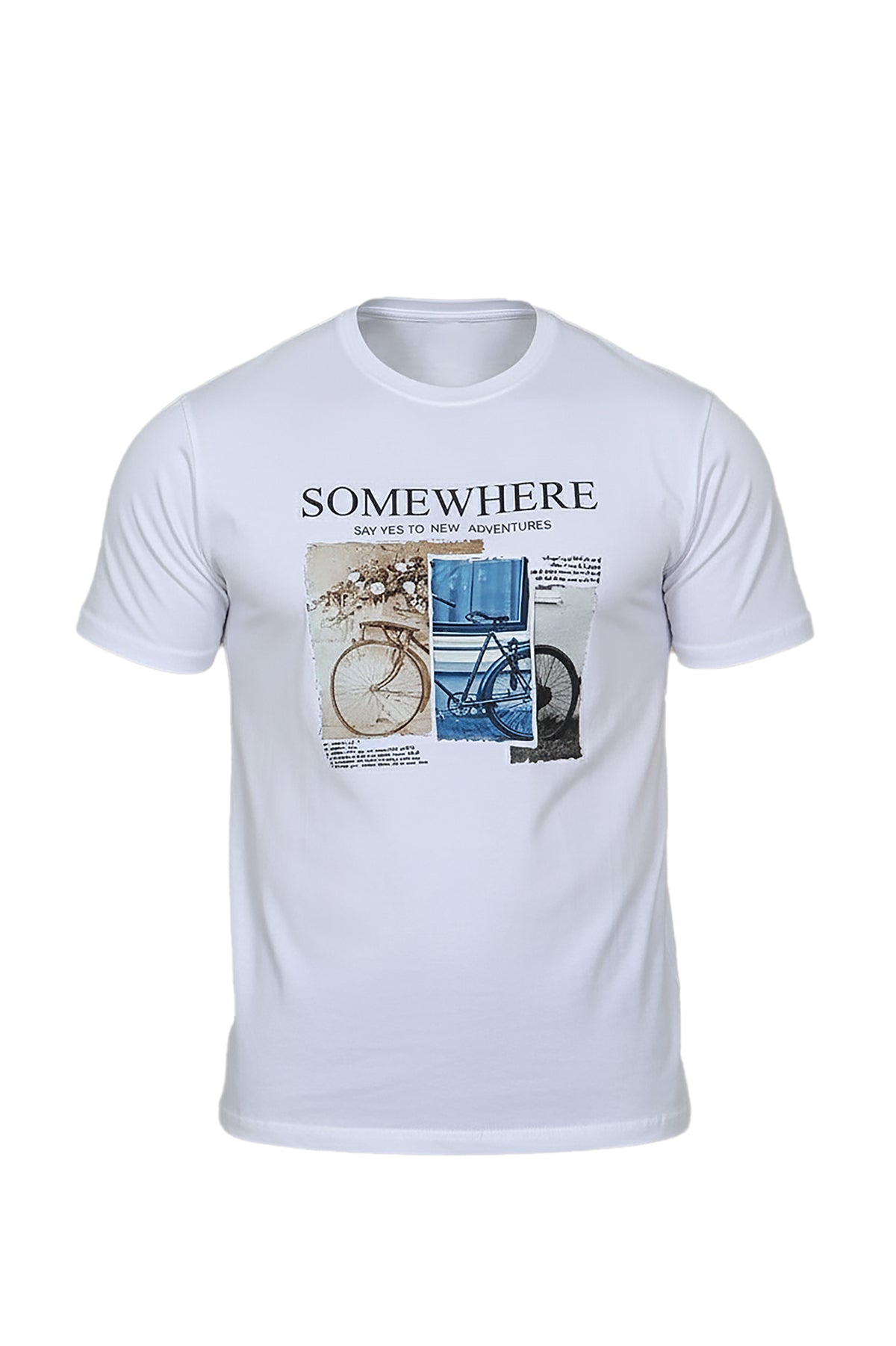 Navy T-Shirt with "Somewhere" and Bike Print