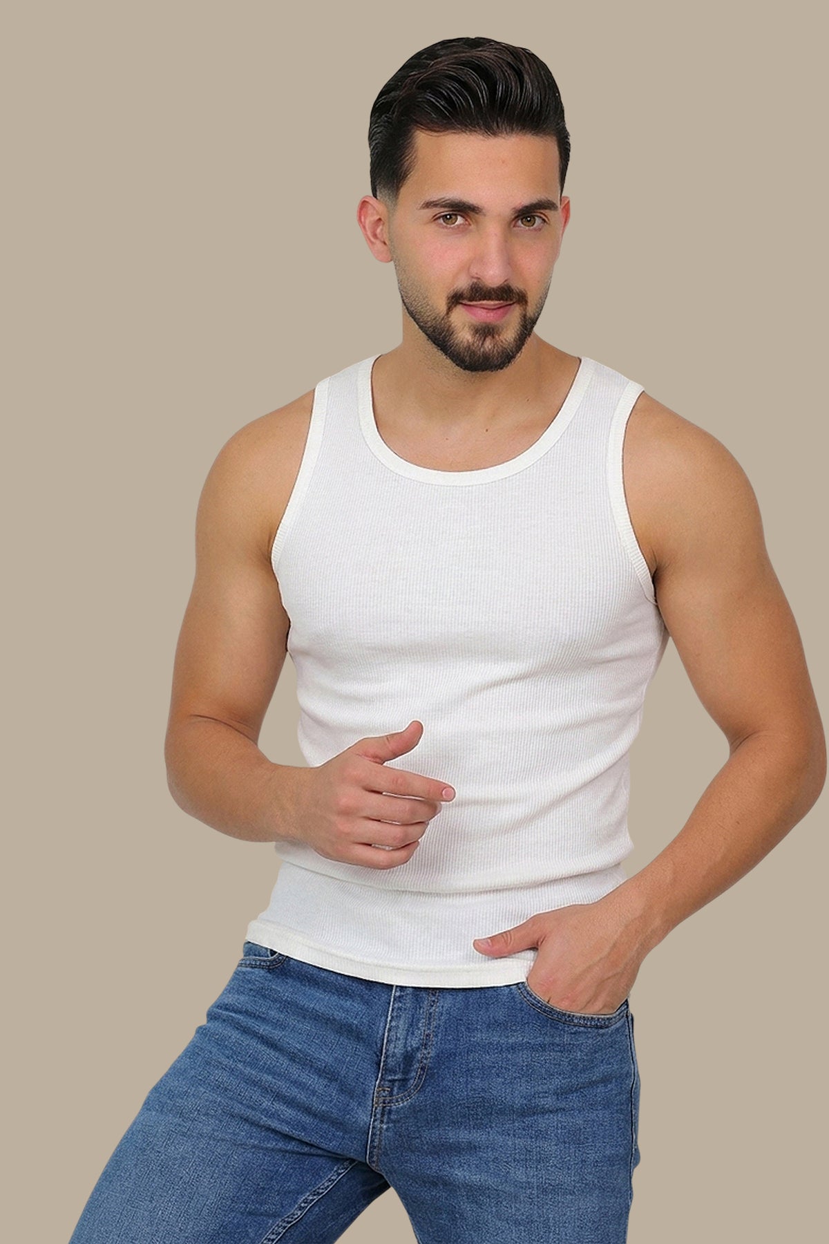 White Ribbed Basic I-Shirt