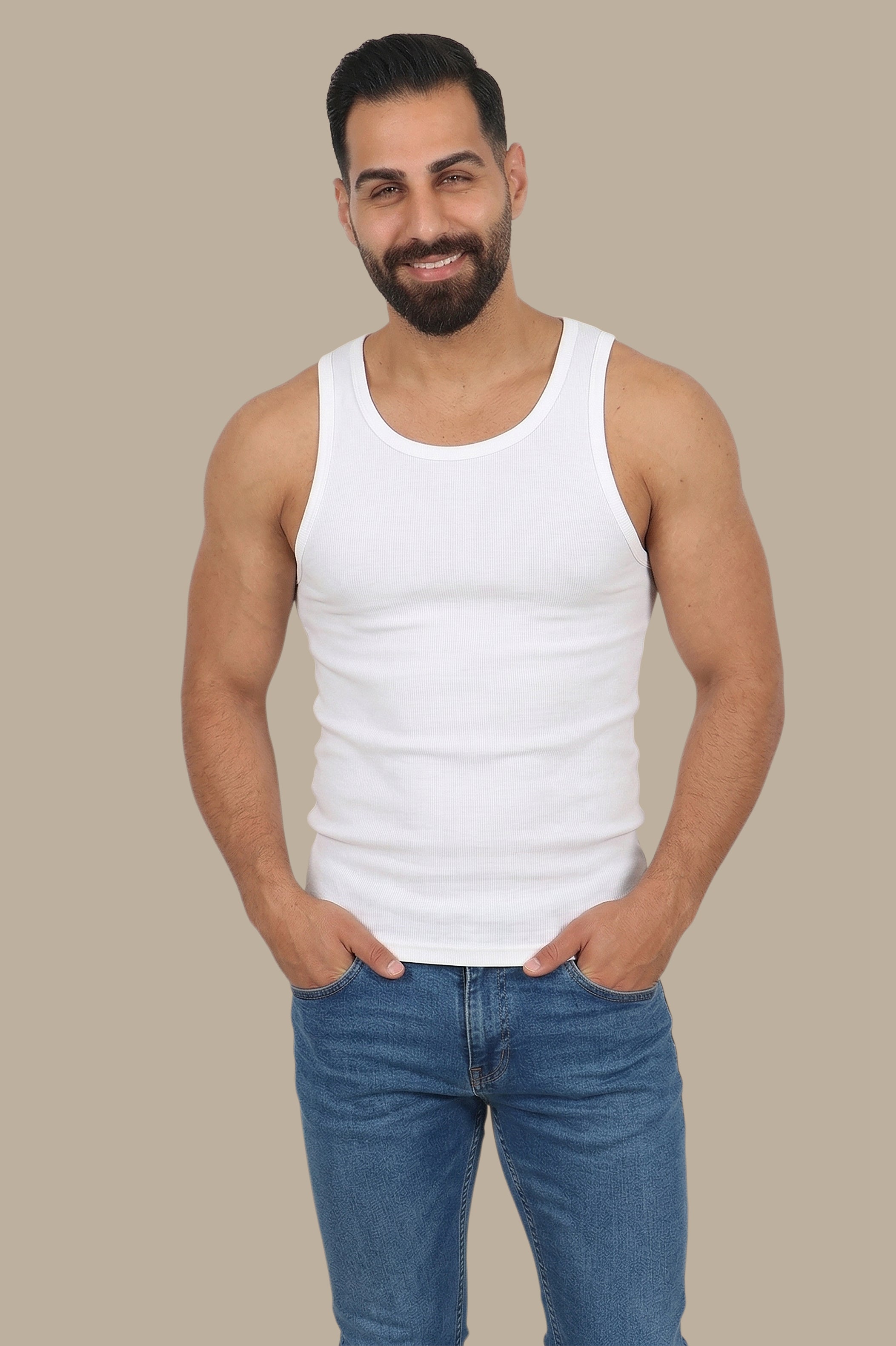 White Ribbed Basic I-Shirt