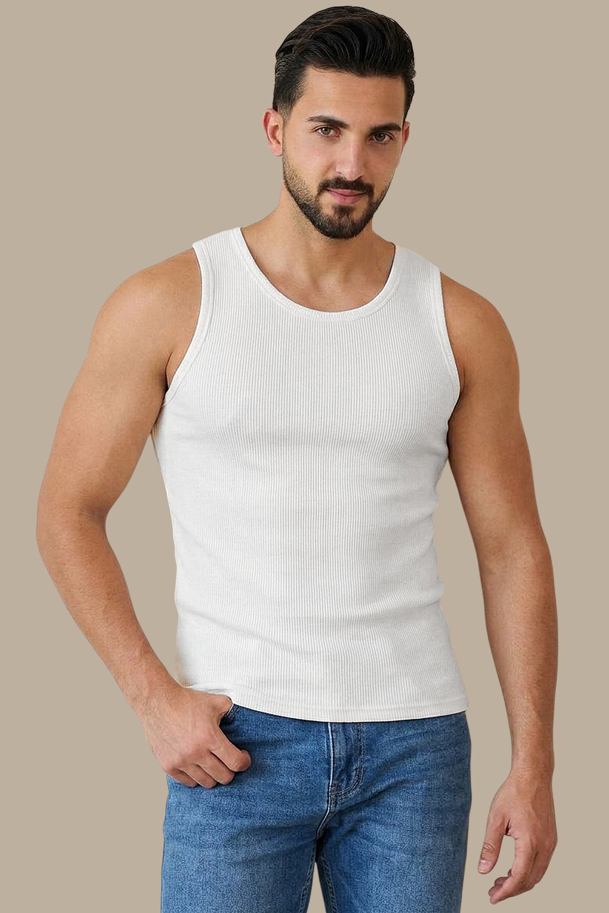 White Ribbed Basic I-Shirt