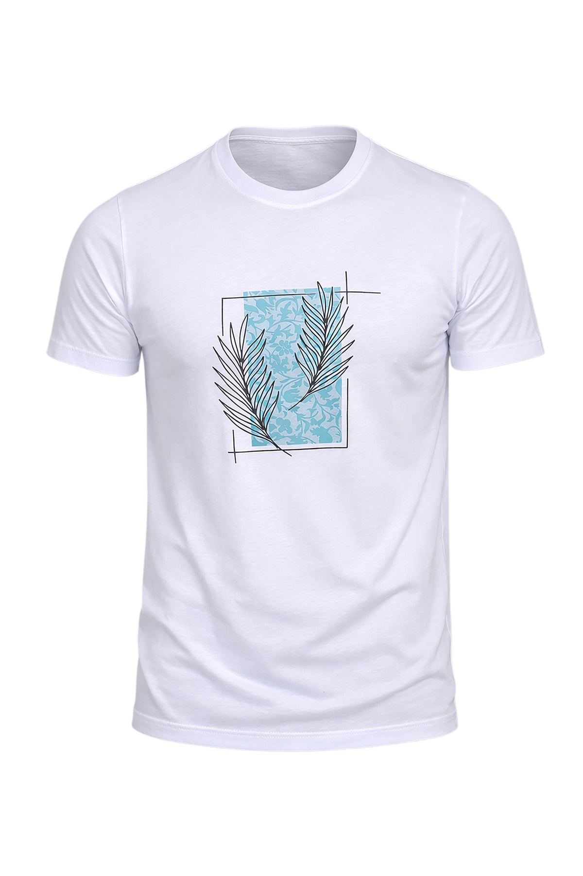 Printed Leaves Round Neck T-Shirt