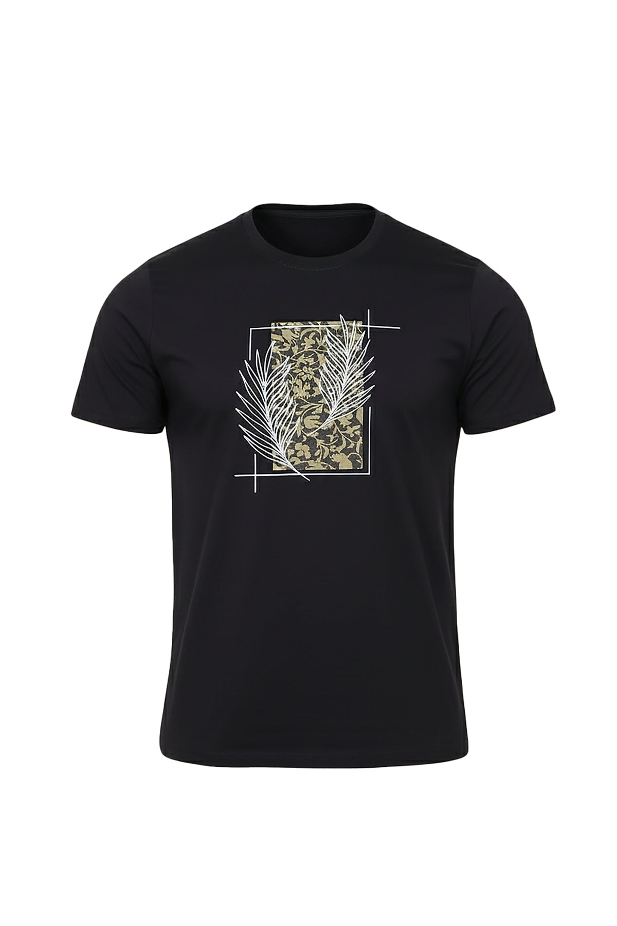 Printed Leaves Round Neck T-Shirt