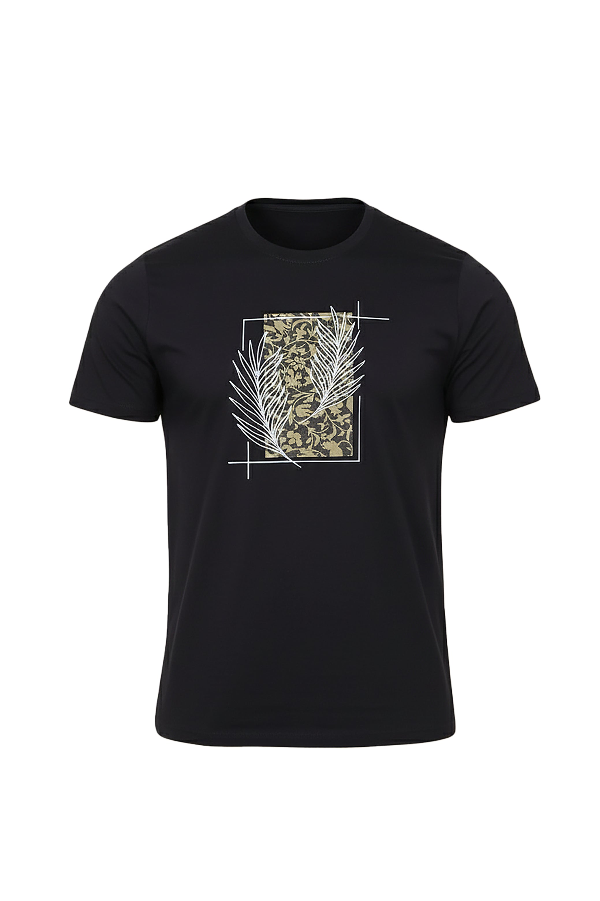 Printed Leaves Round Neck T-Shirt