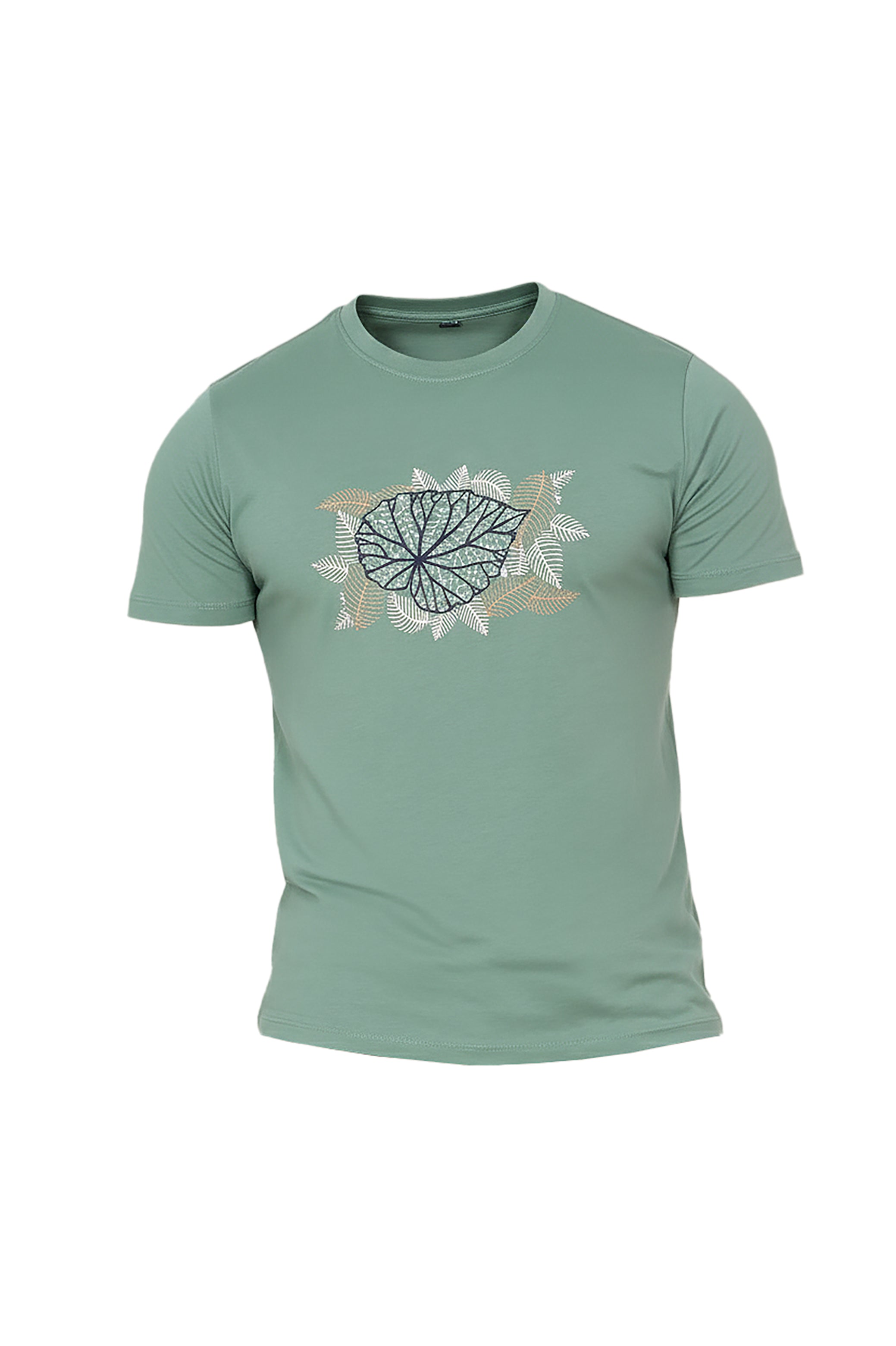 Aqua T-Shirt with One Large Leaf Print