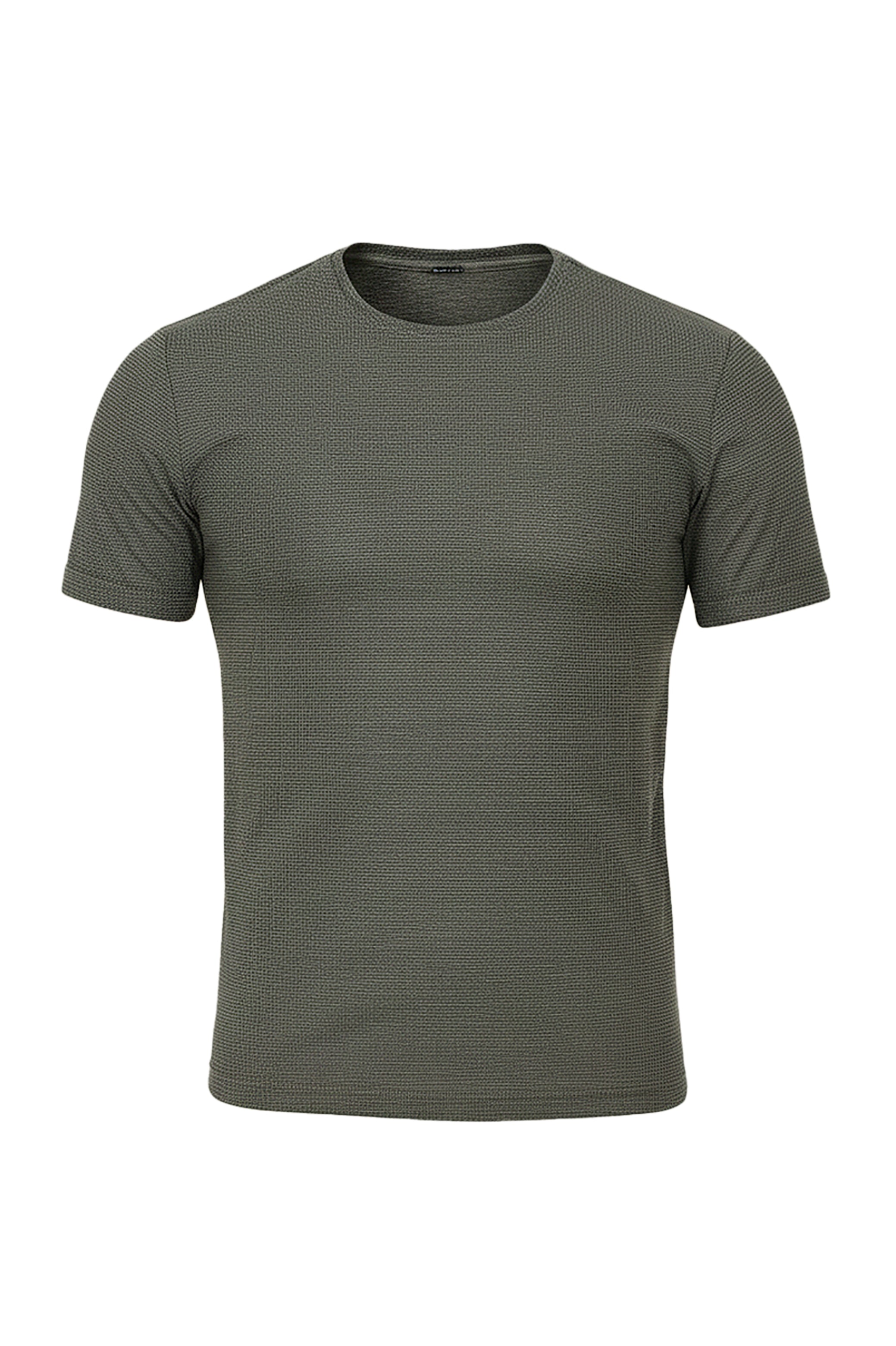 Khaki Textured Round Neck T-Shirt