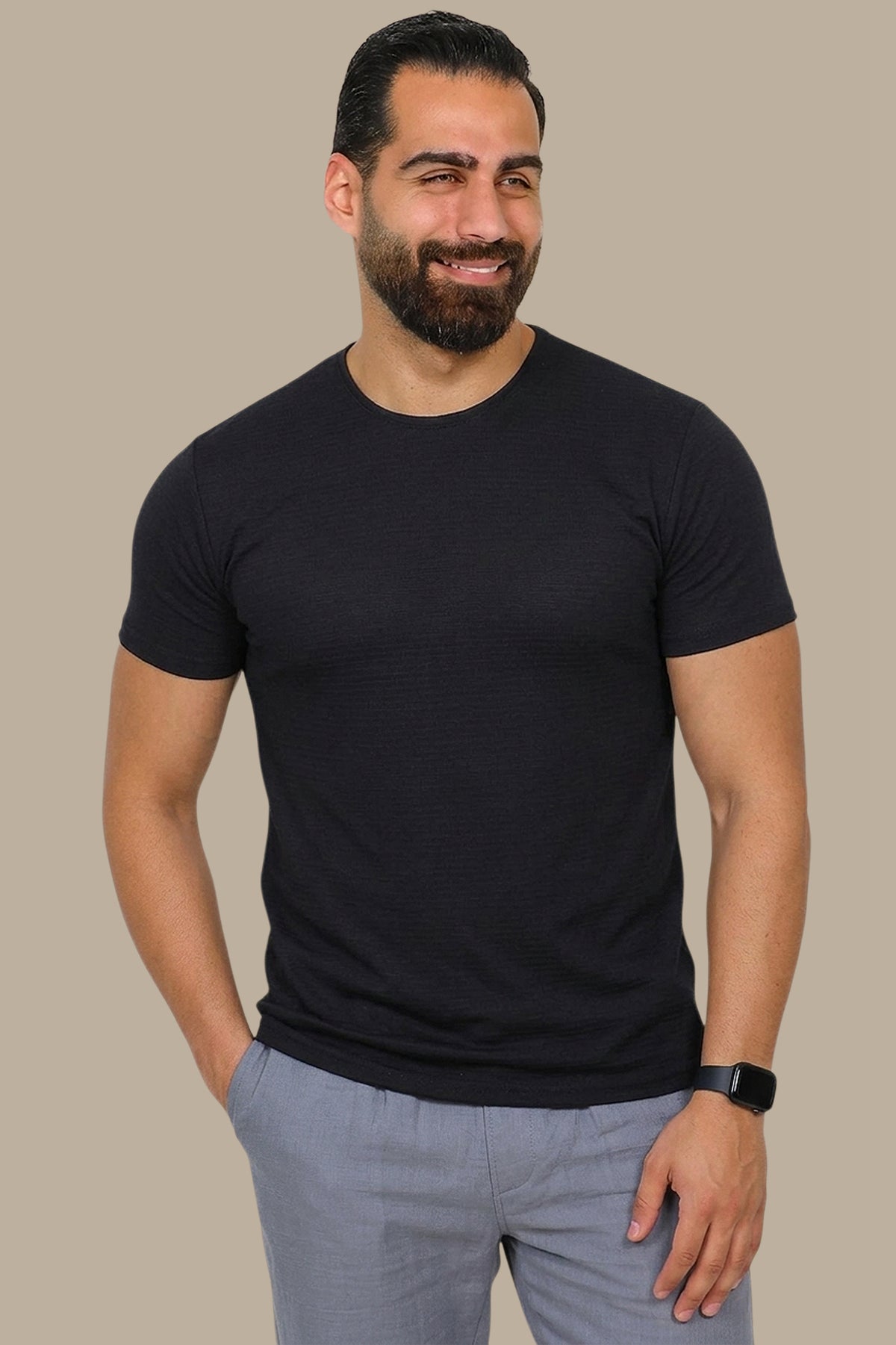 Black Ribbed Short Sleeve T-Shirt