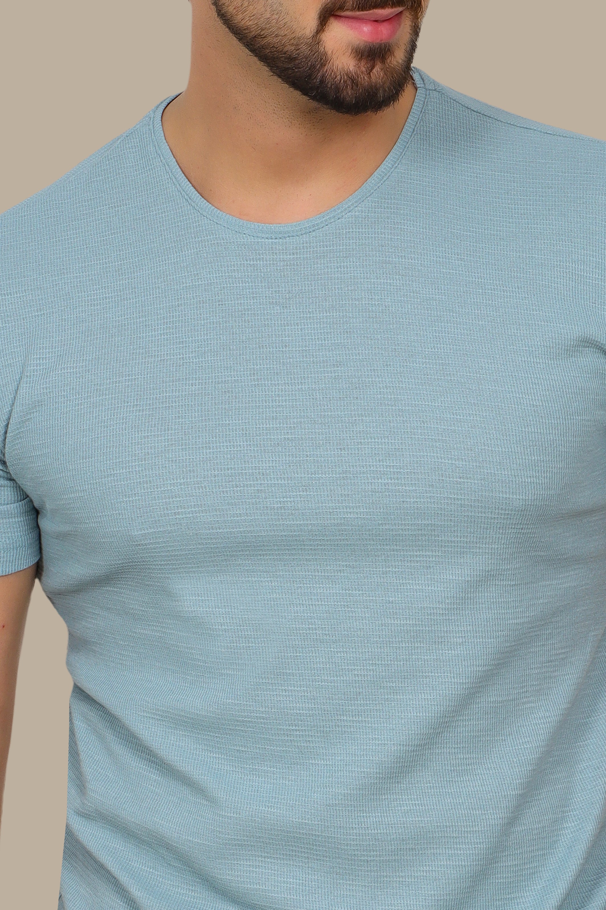 Turquoise Structured Square Pattern T-Shirt