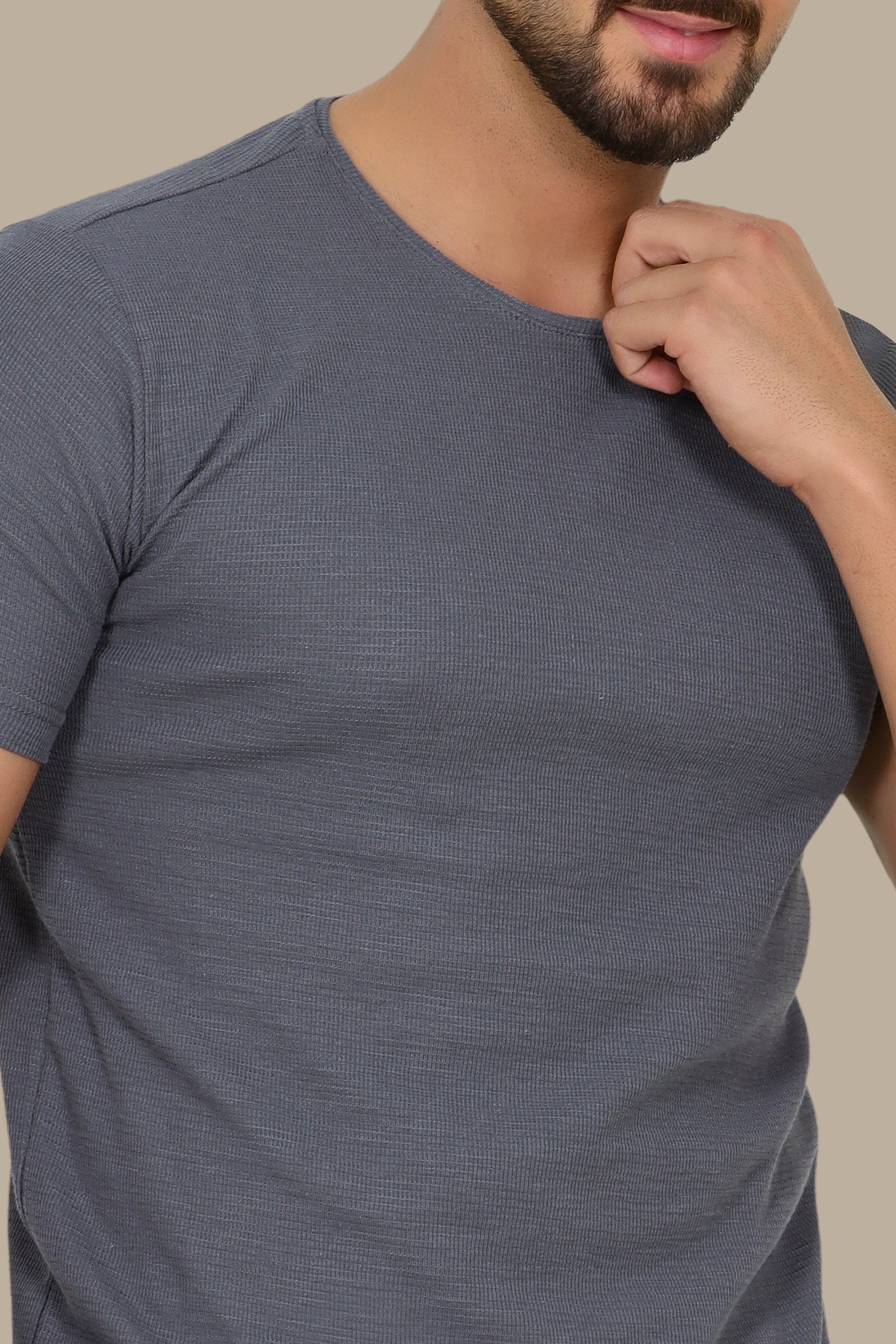 Grey Structured Pattern T-Shirt