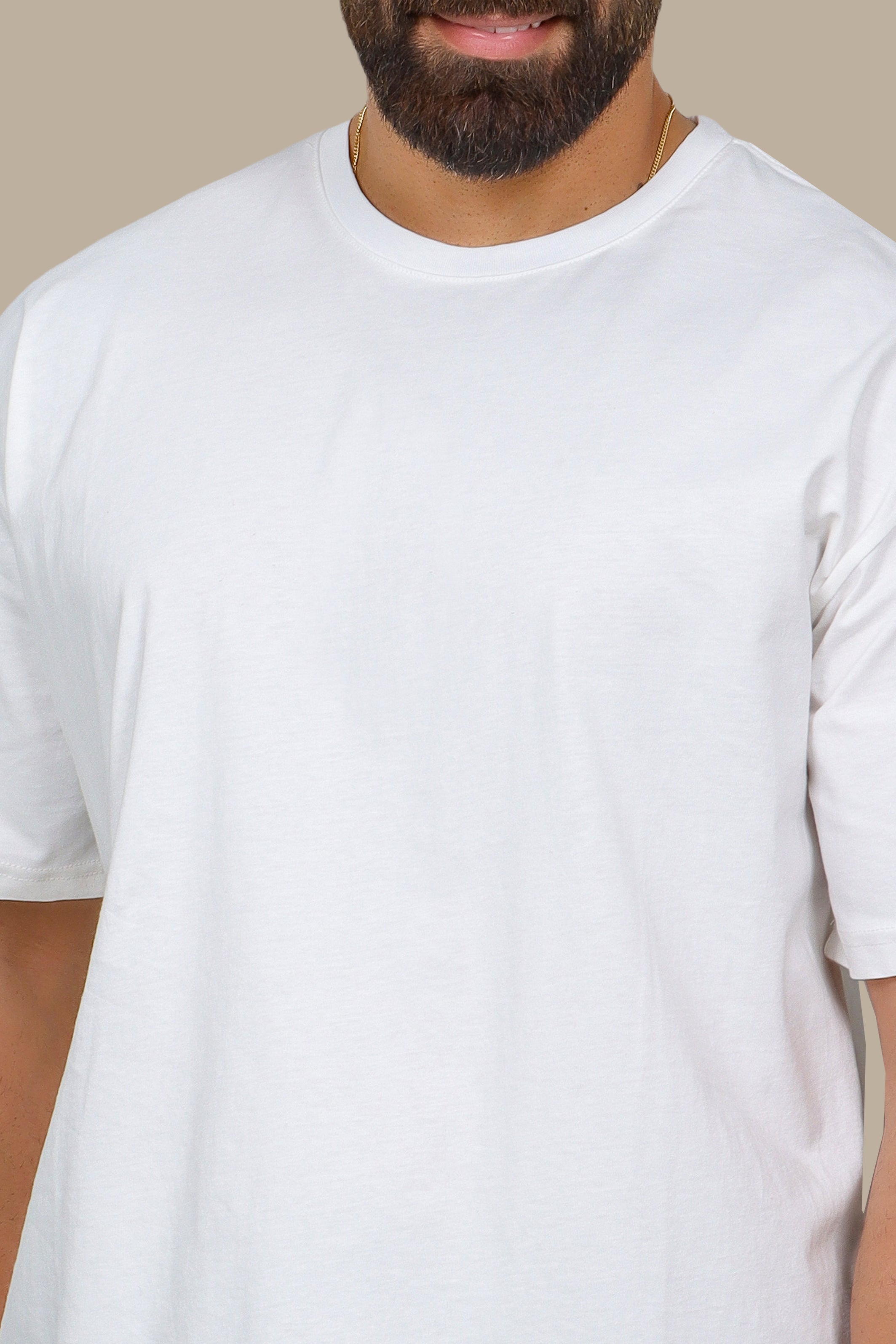White Half Oversized Basic T-Shirt