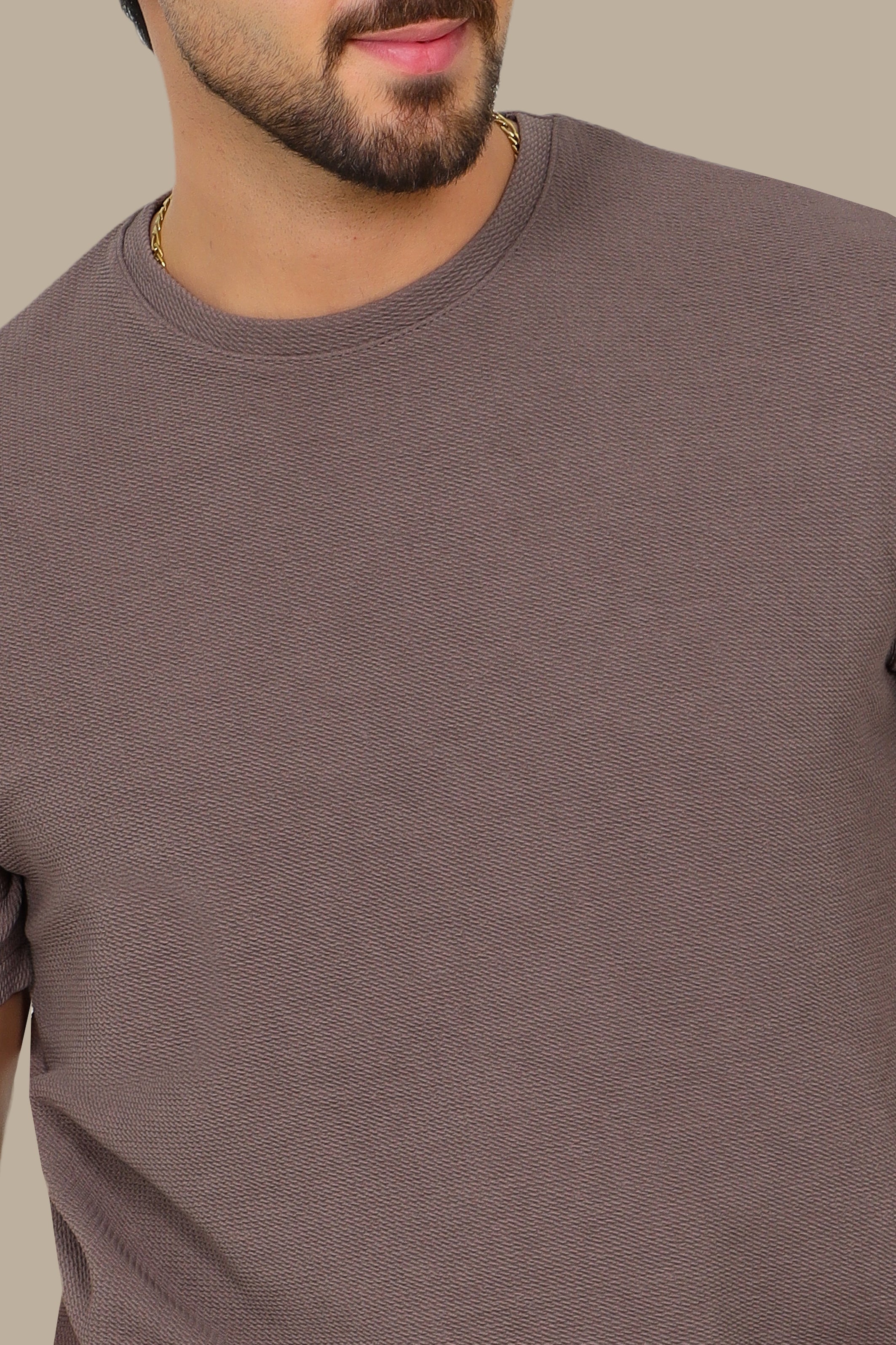 Structured Brown Lycra T-Shirt