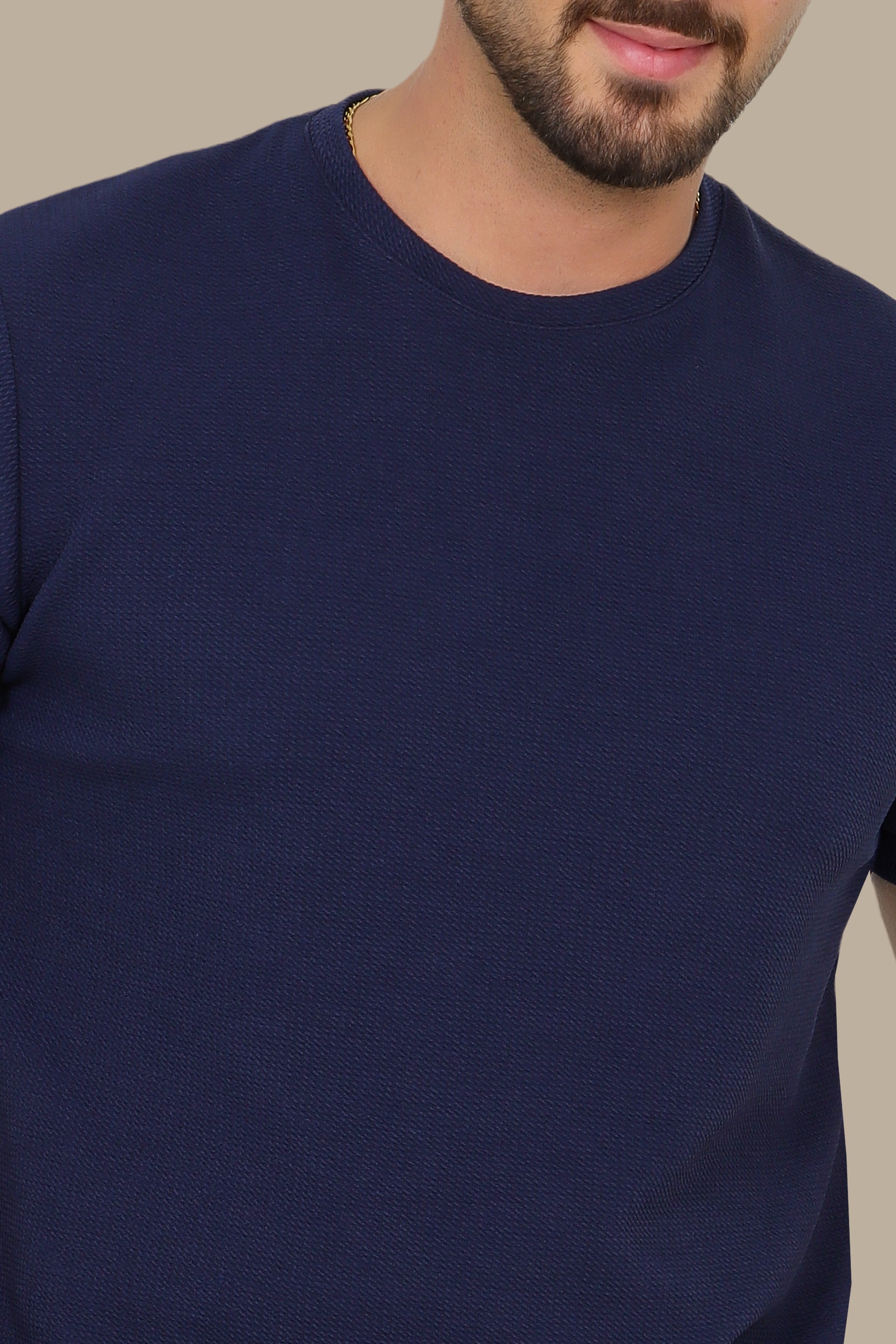 Navy Structured Lycra T-Shirt