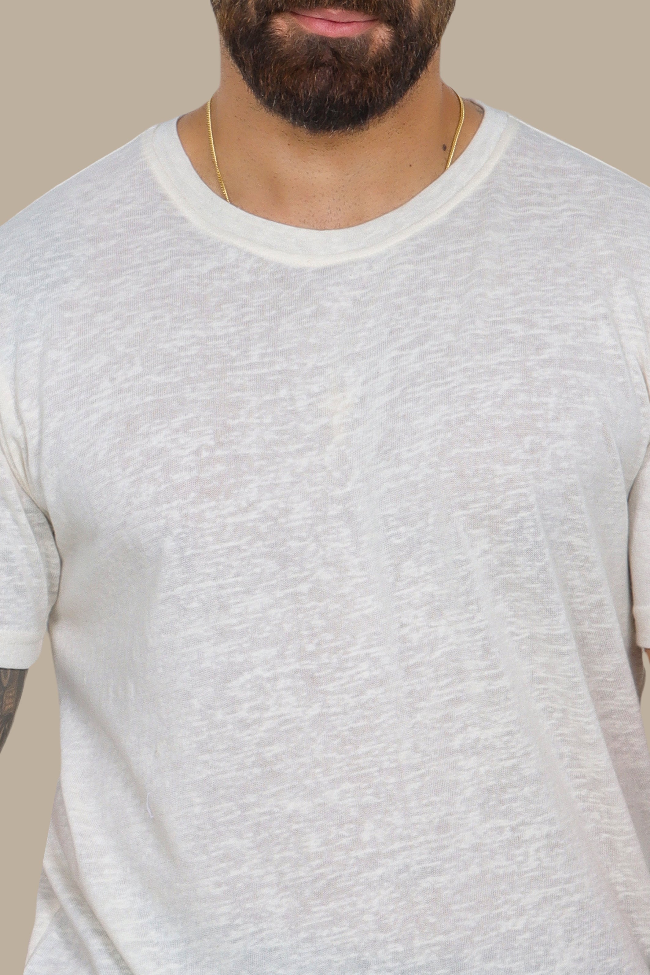 Off-White Linen T-Shirt with Round Neck