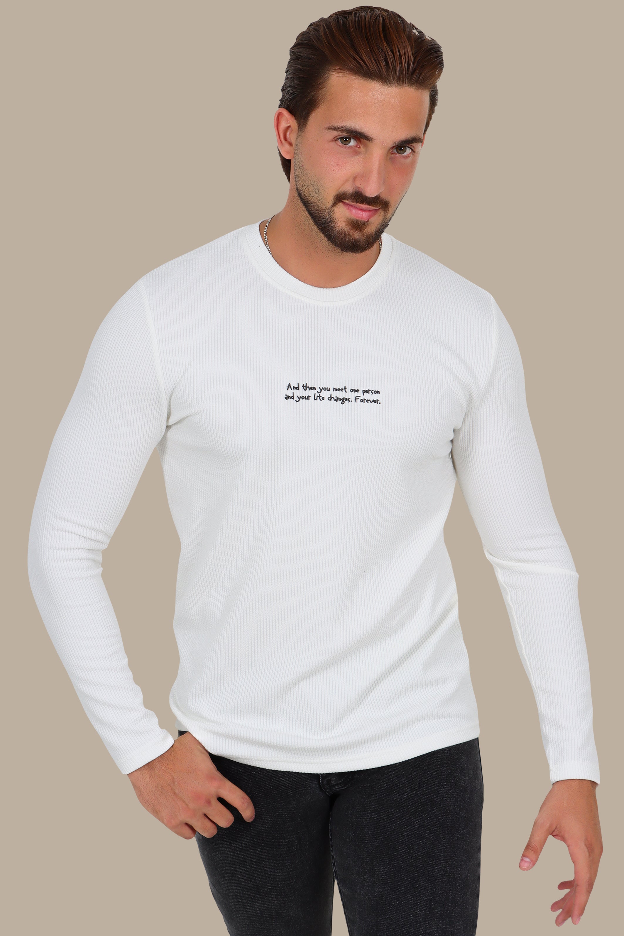 White “One Person” Ribbed Long Sleeve