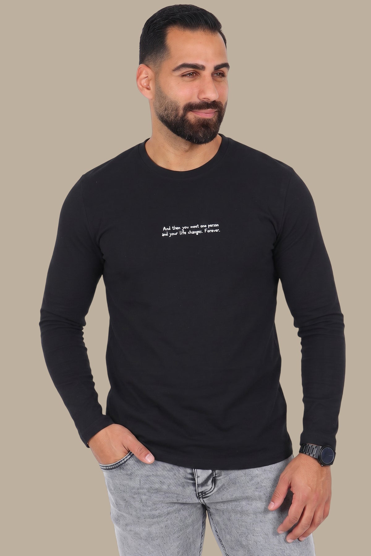 Black “One Person” Ribbed Long Sleeve