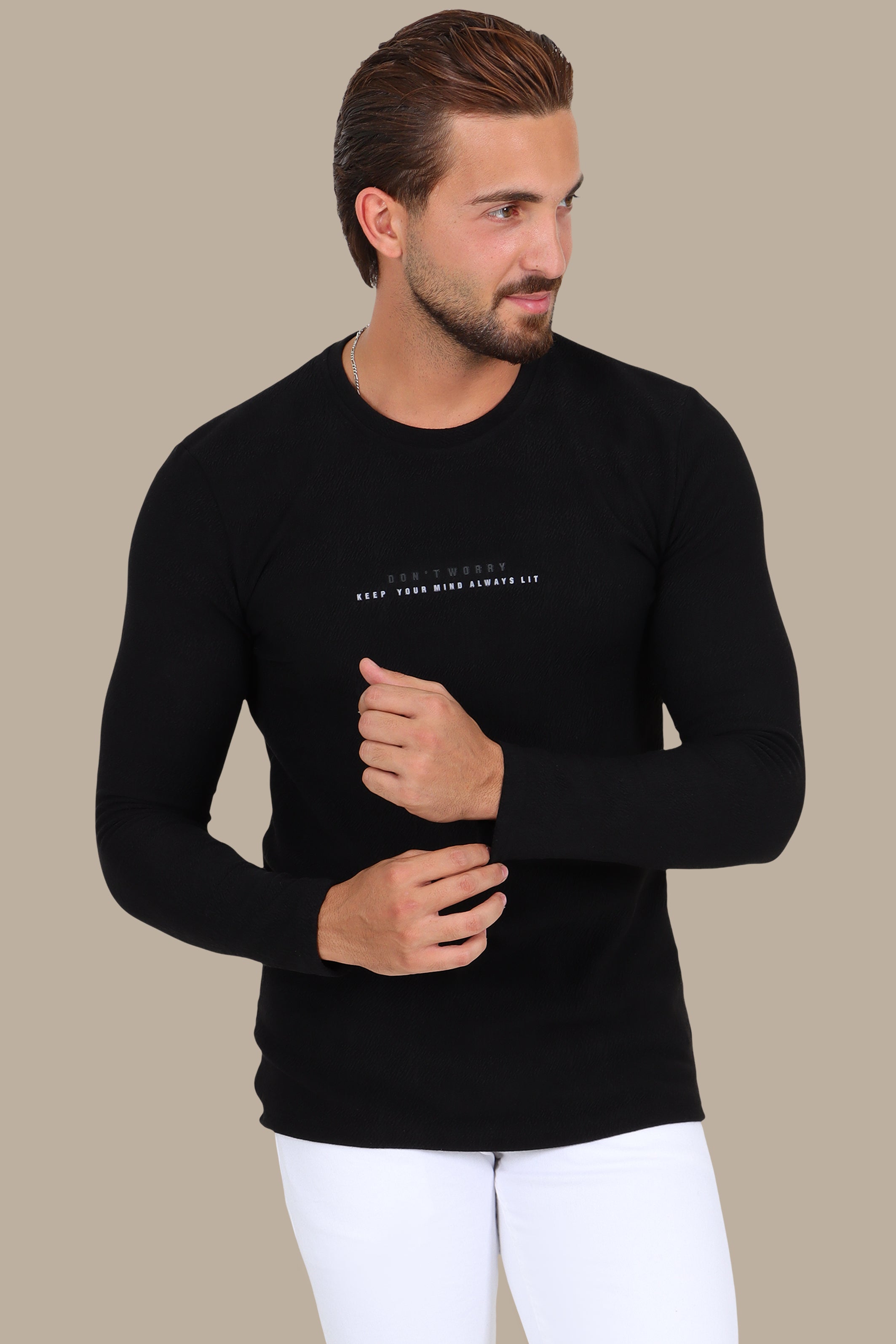 Black “Don't Worry” Bubbled Long Sleeve
