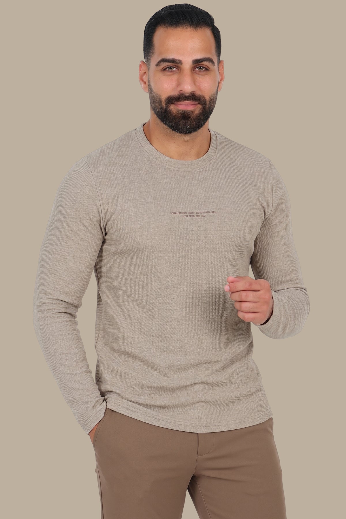 Beige “Who Checks” Ribbed Long Sleeve