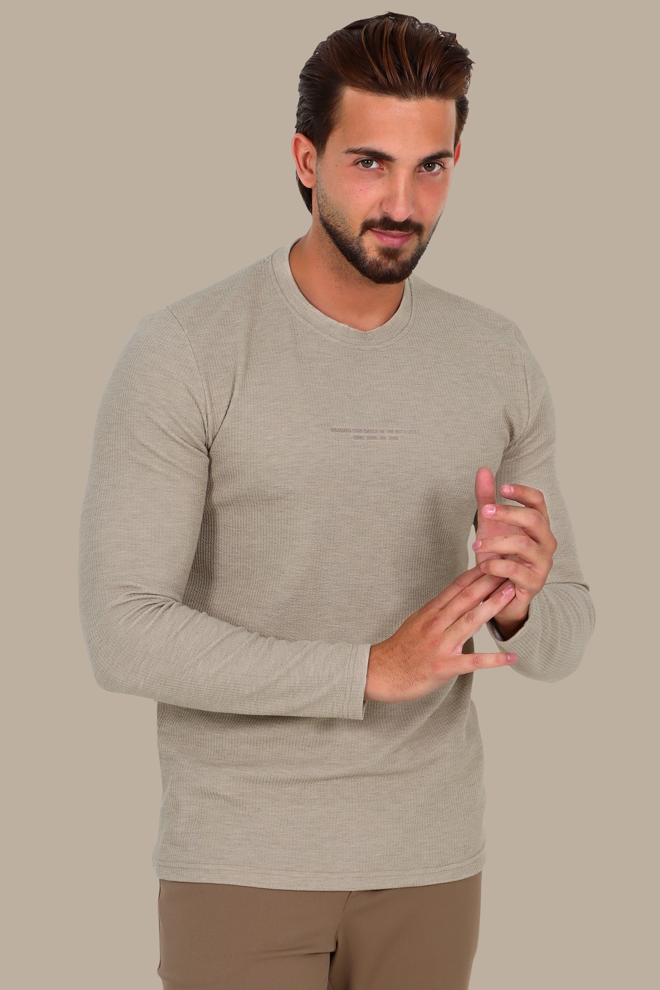 Beige “Who Checks” Ribbed Long Sleeve