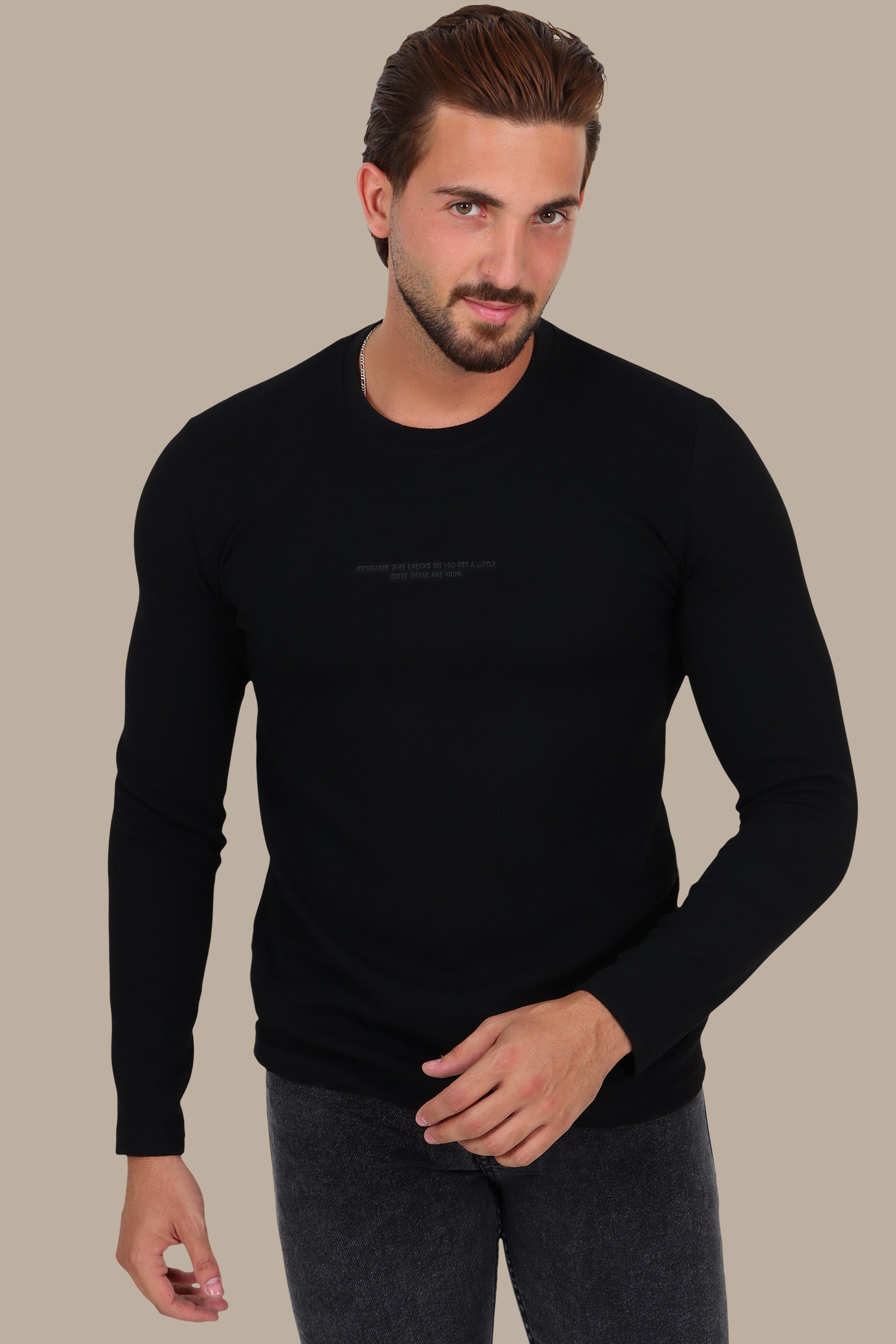 Black “Who Checks” Ribbed Long Sleeve