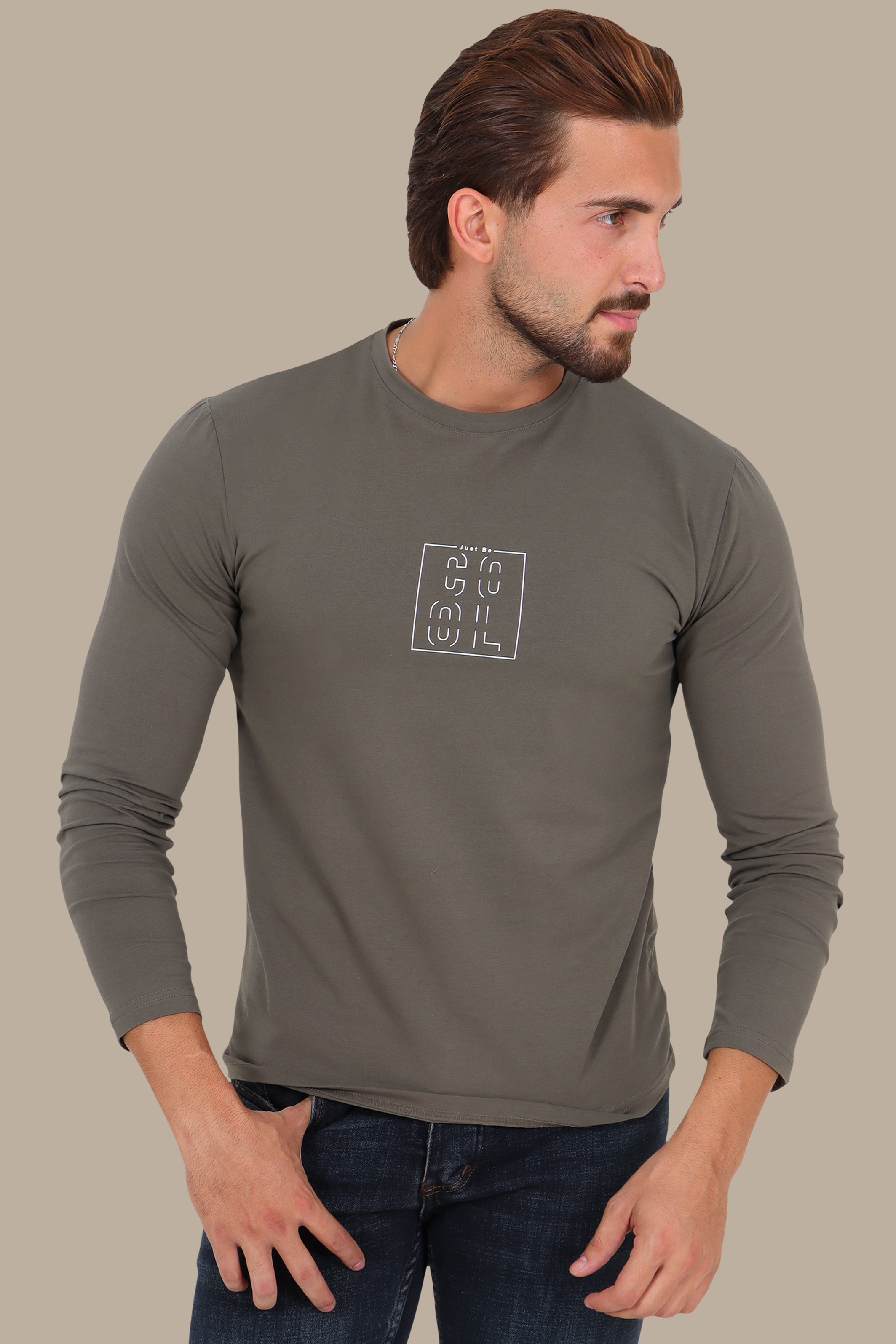 Khaki “Just Be Cool” Printed Long Sleeve