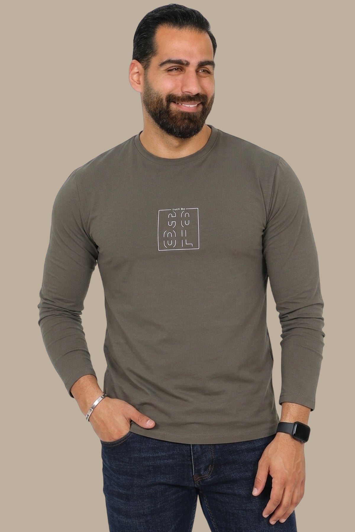 Khaki “Just Be Cool” Printed Long Sleeve