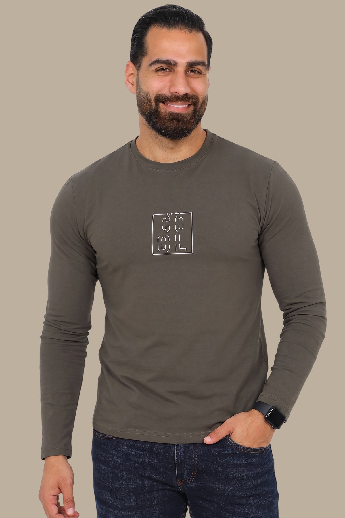 Khaki “Just Be Cool” Printed Long Sleeve