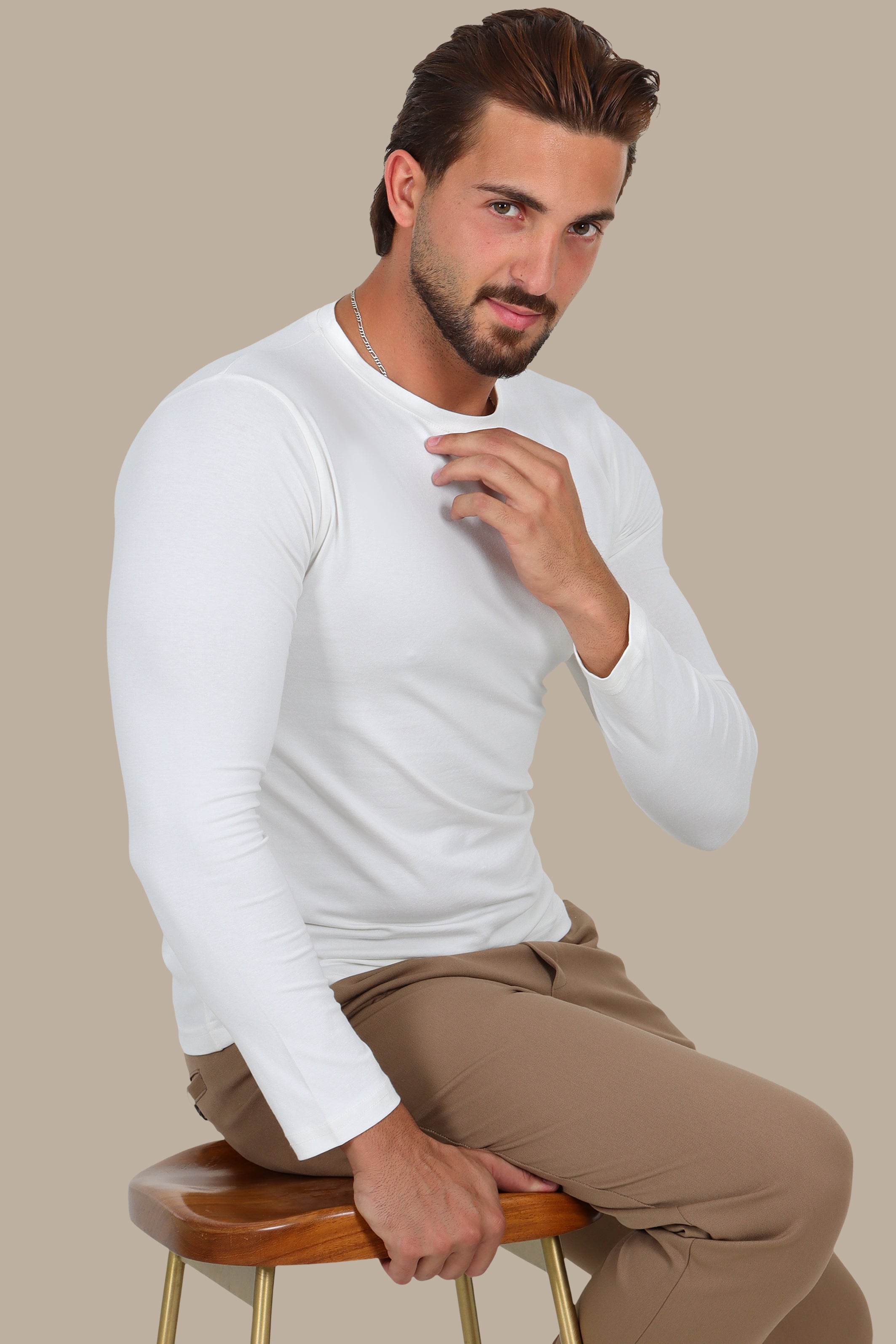 White Basic Long Sleeve Top