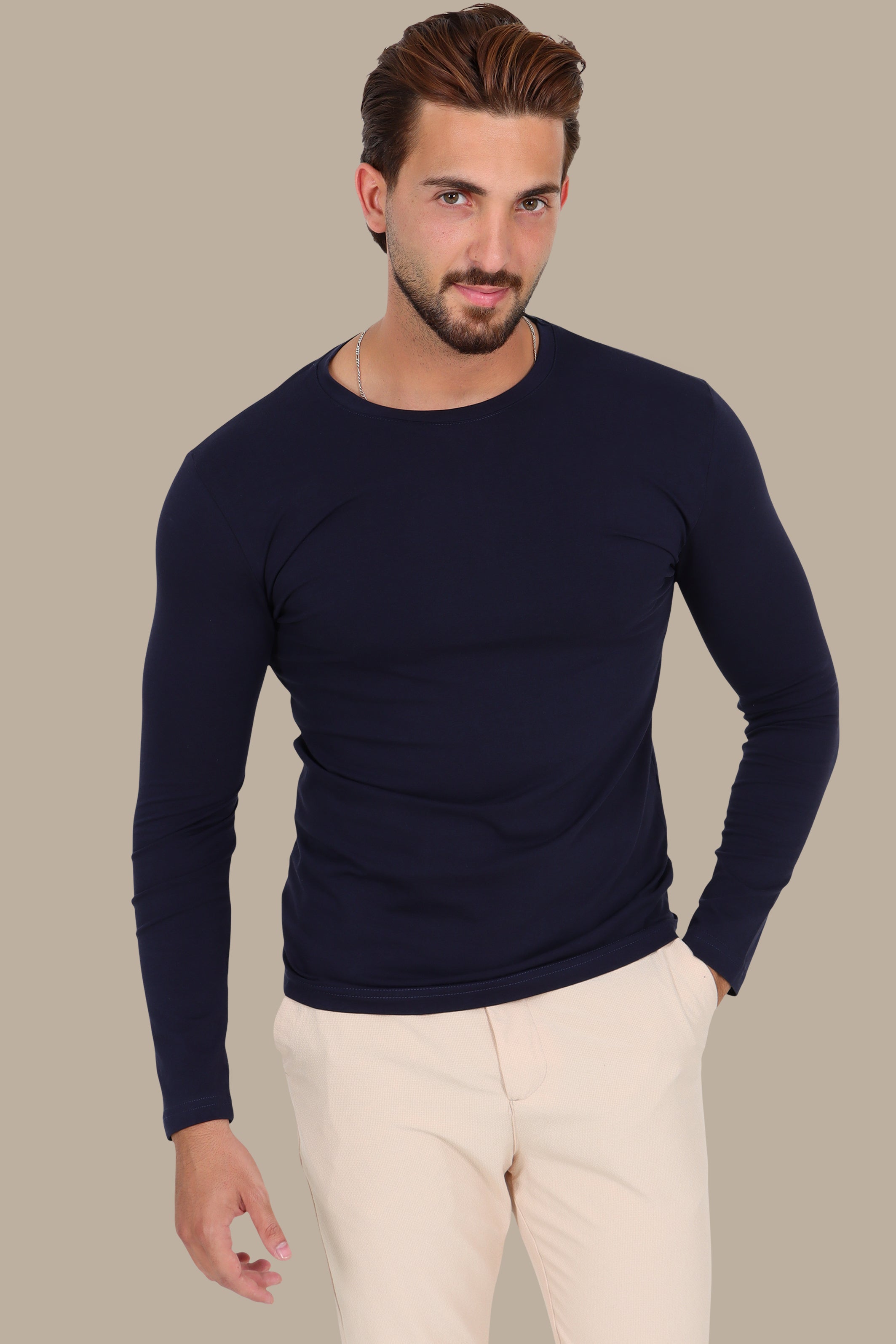 Navy Basic Long Sleeve Top