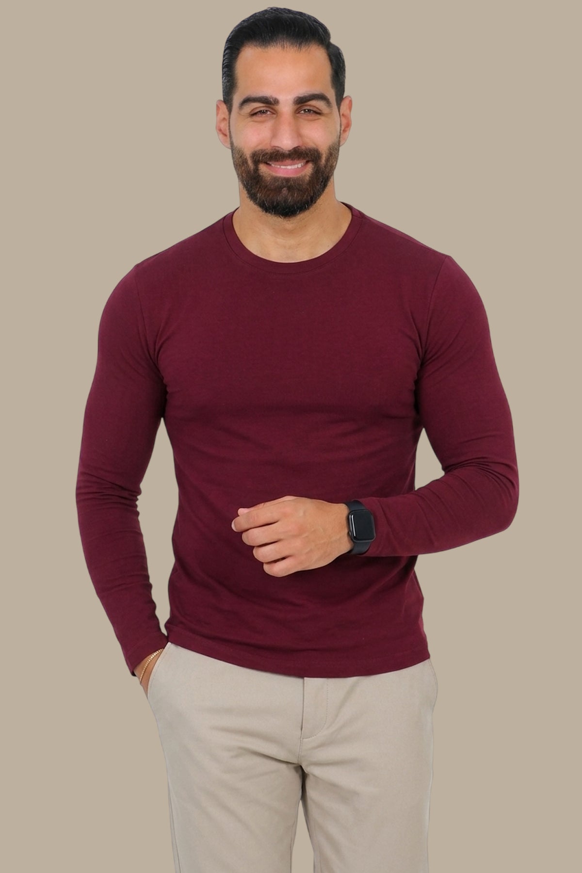 Burgundy Basic Long Sleeve Top