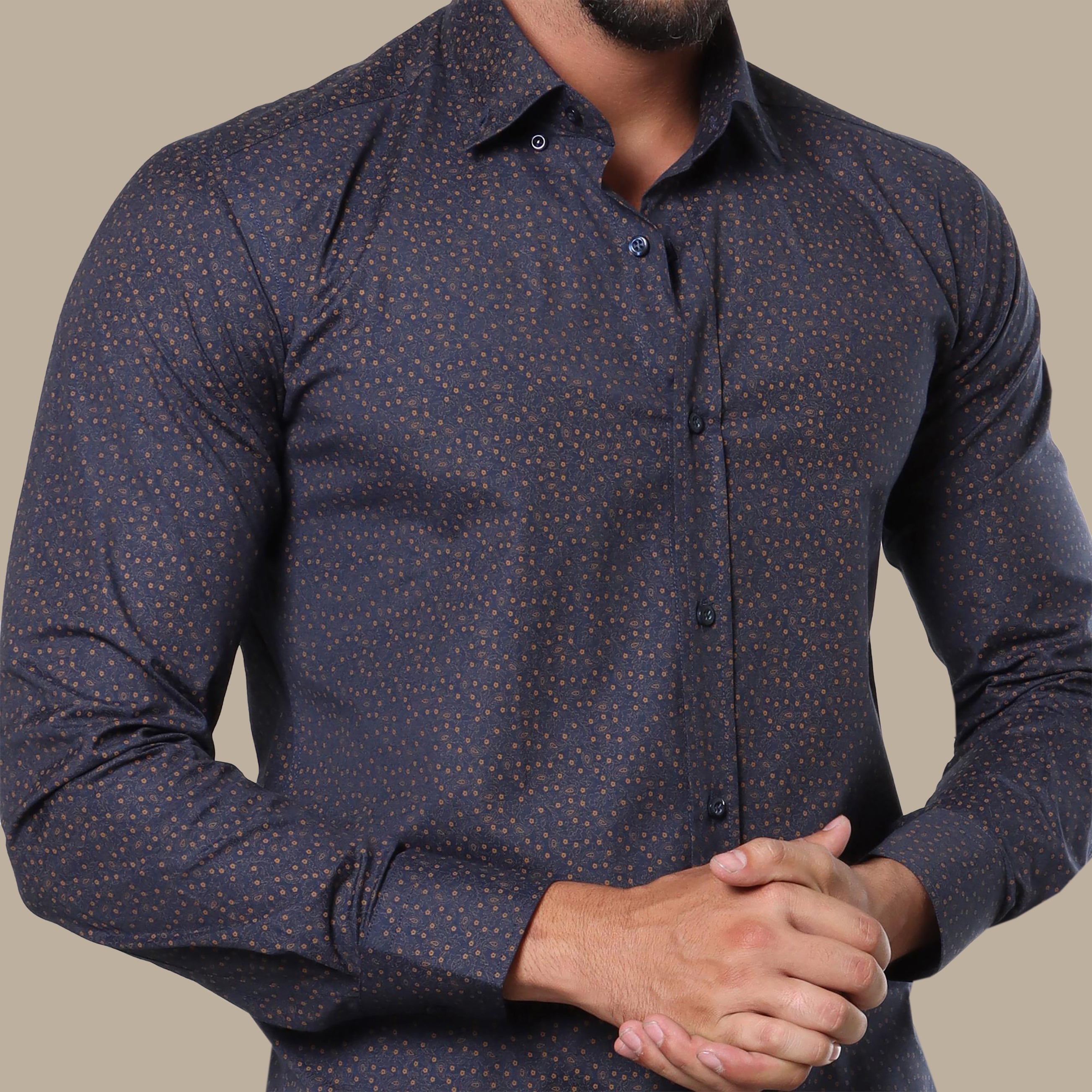 Navy Havan Paisley Print Lycra Shirt