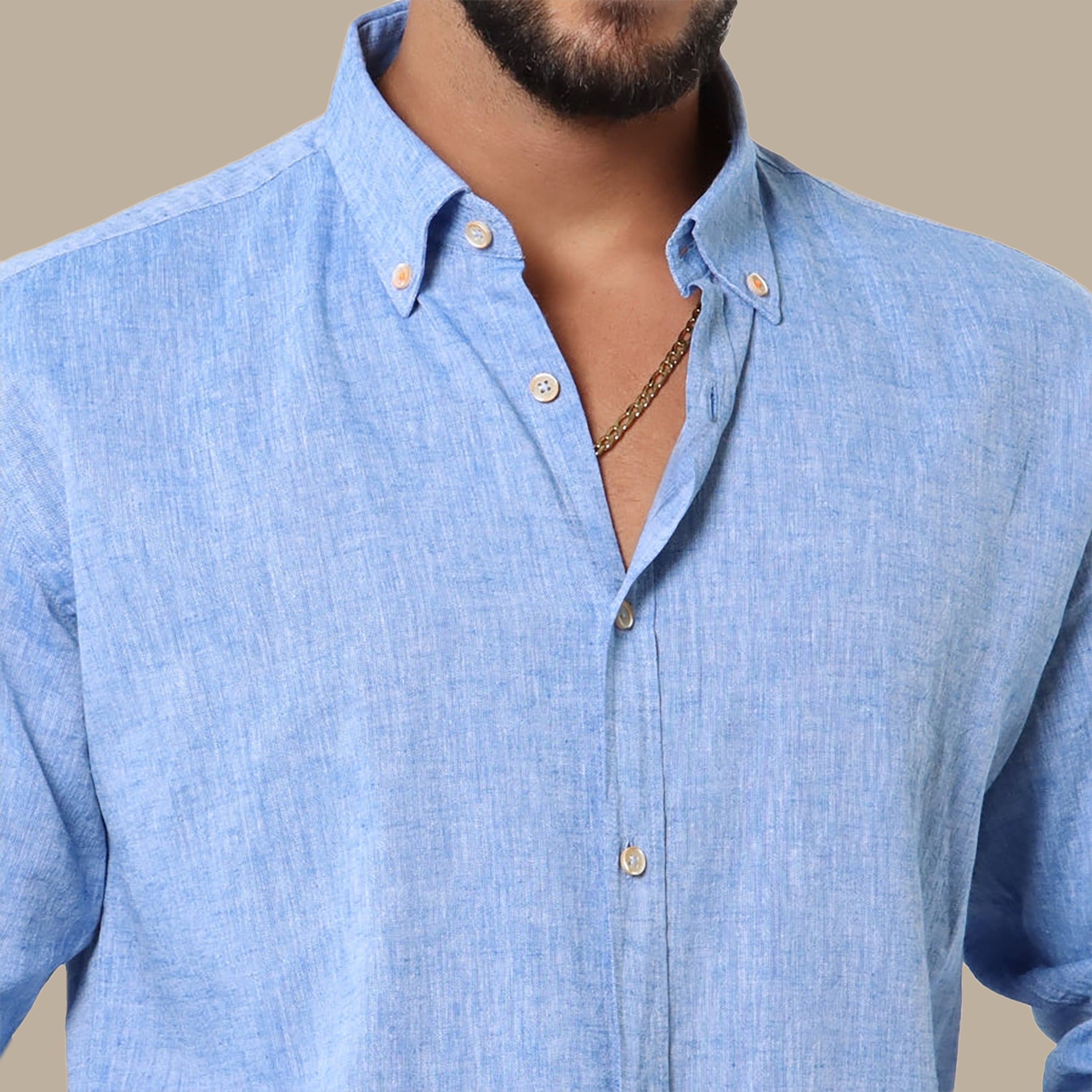 Turquoise Linen Shirt: Classic Collar