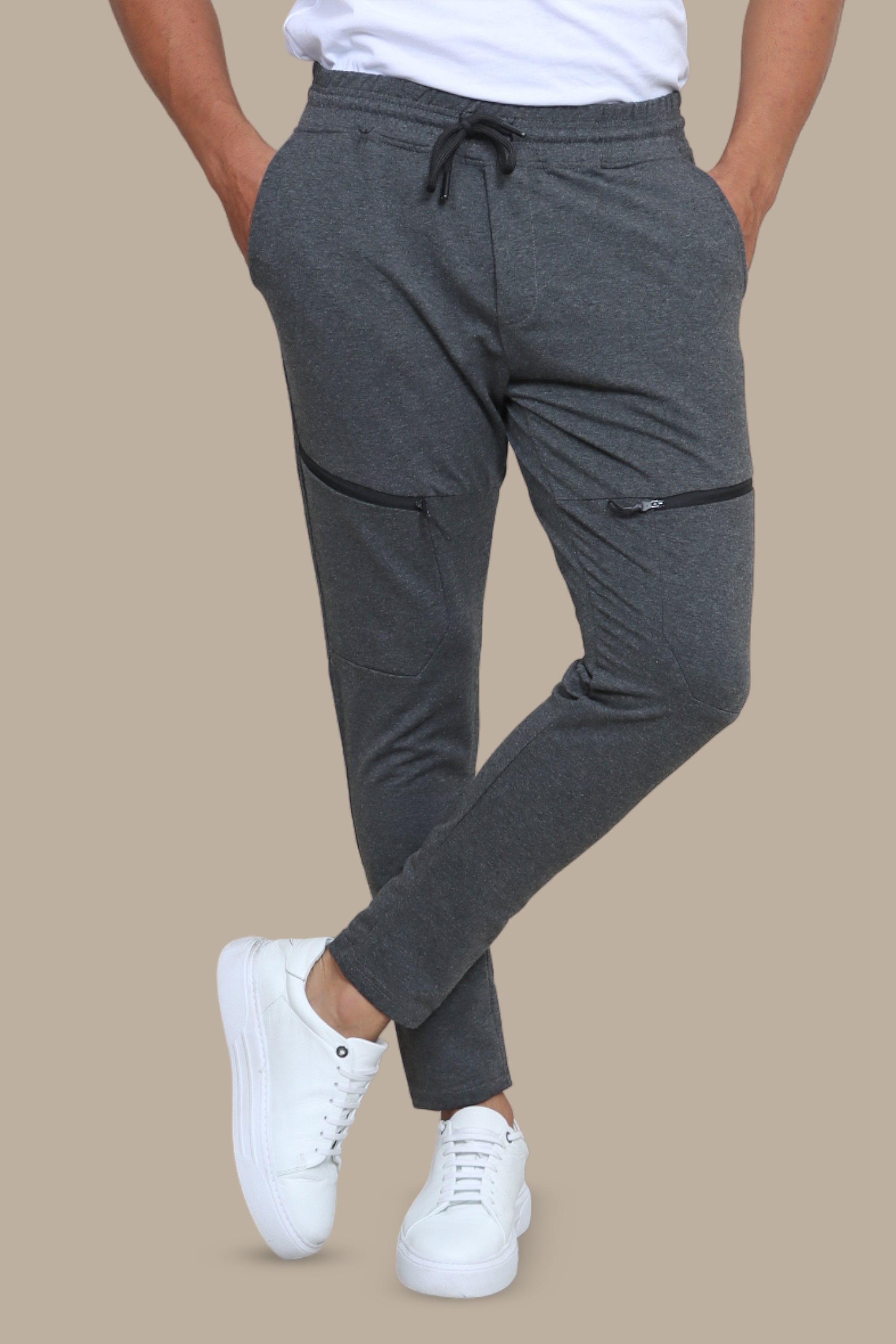 Dark Gray Jogging Pants with Zipper Detail on Leg