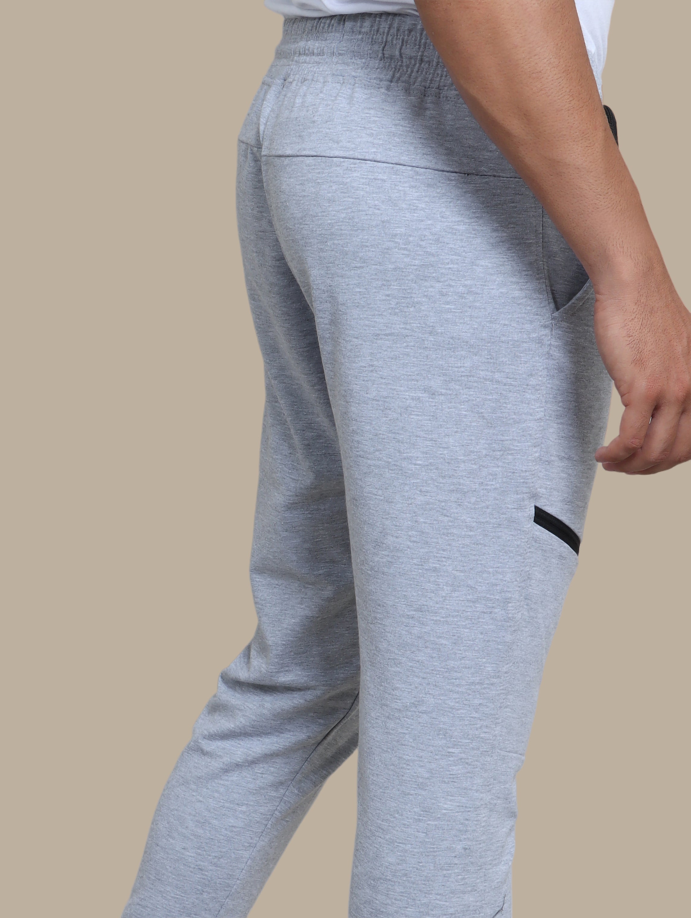 Sporty Elegance: Light Grey Jogging Pants with Zipper