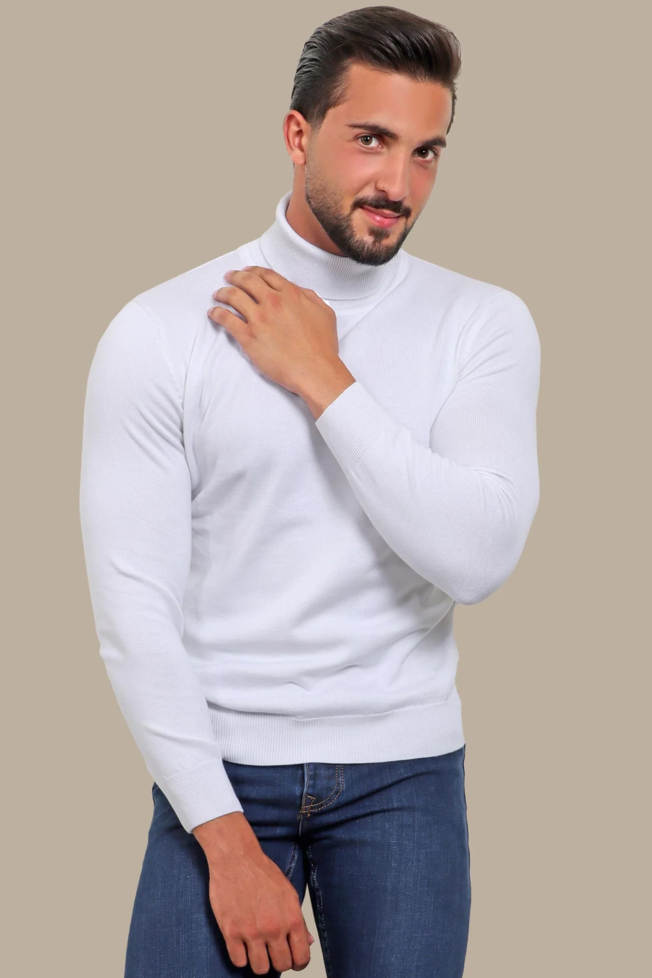 White Turtle Neck Basic Sweater