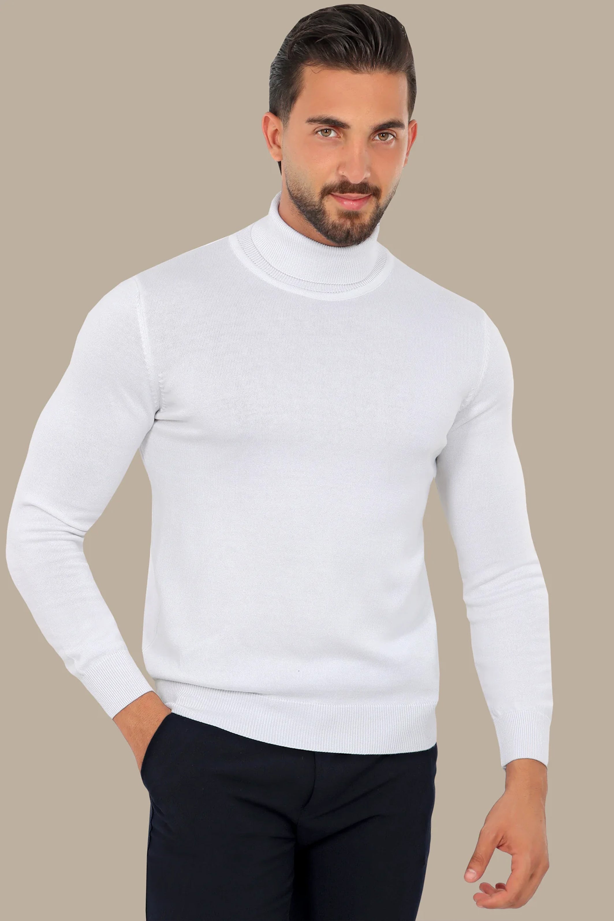 White Turtle Neck Basic Sweater