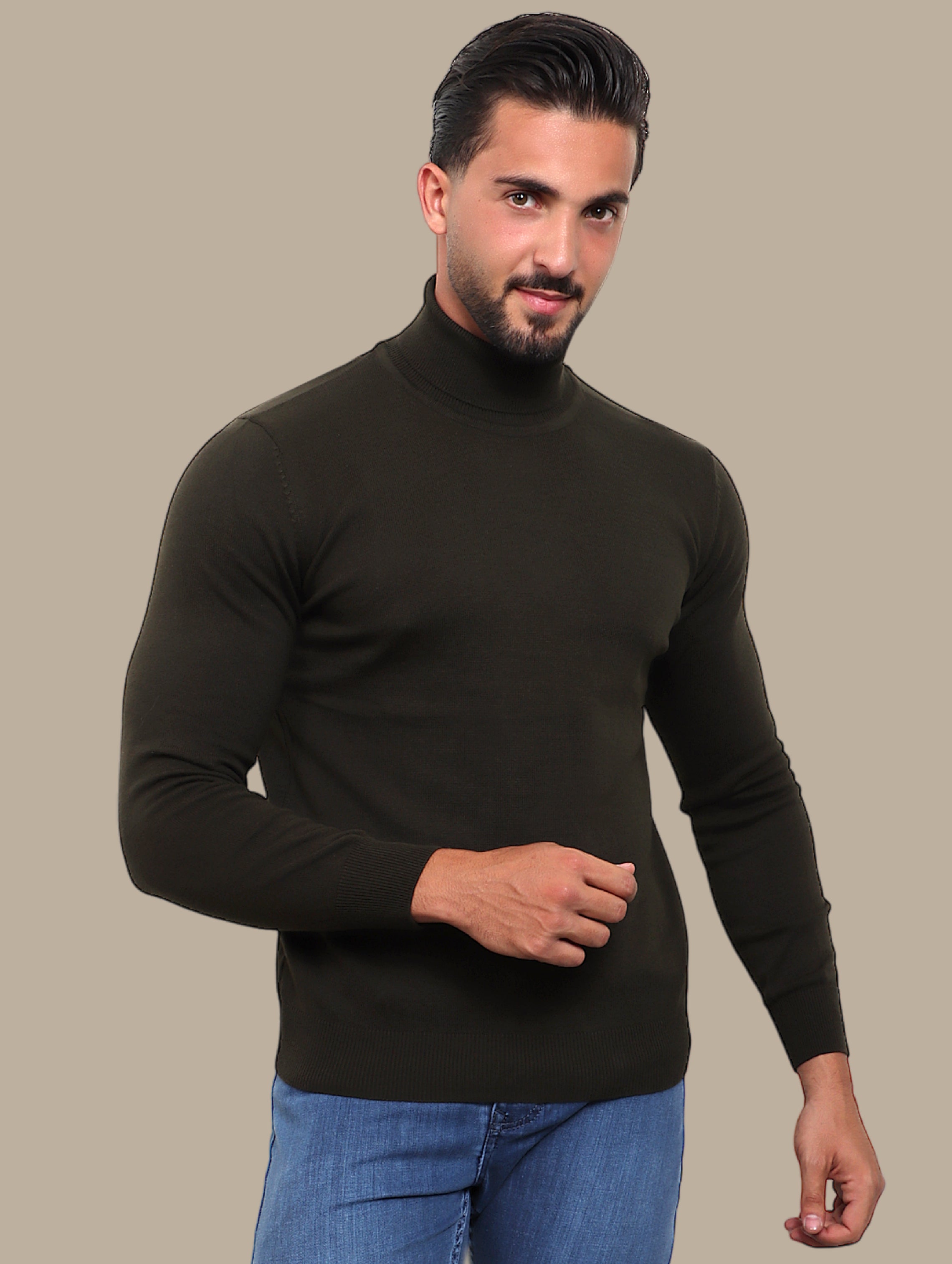 Basic Khaki Turtleneck Sweater