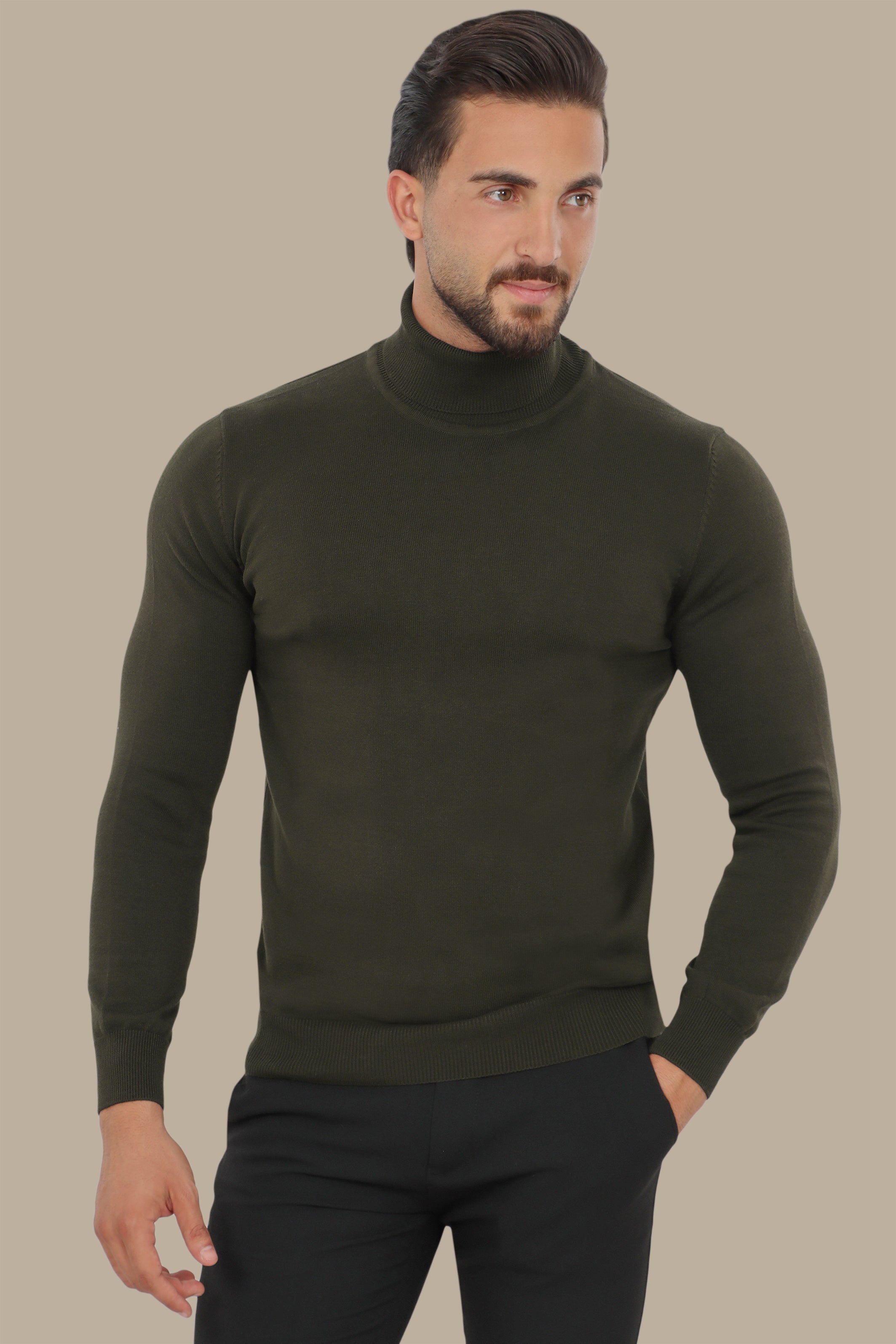 Basic Khaki Turtleneck Sweater