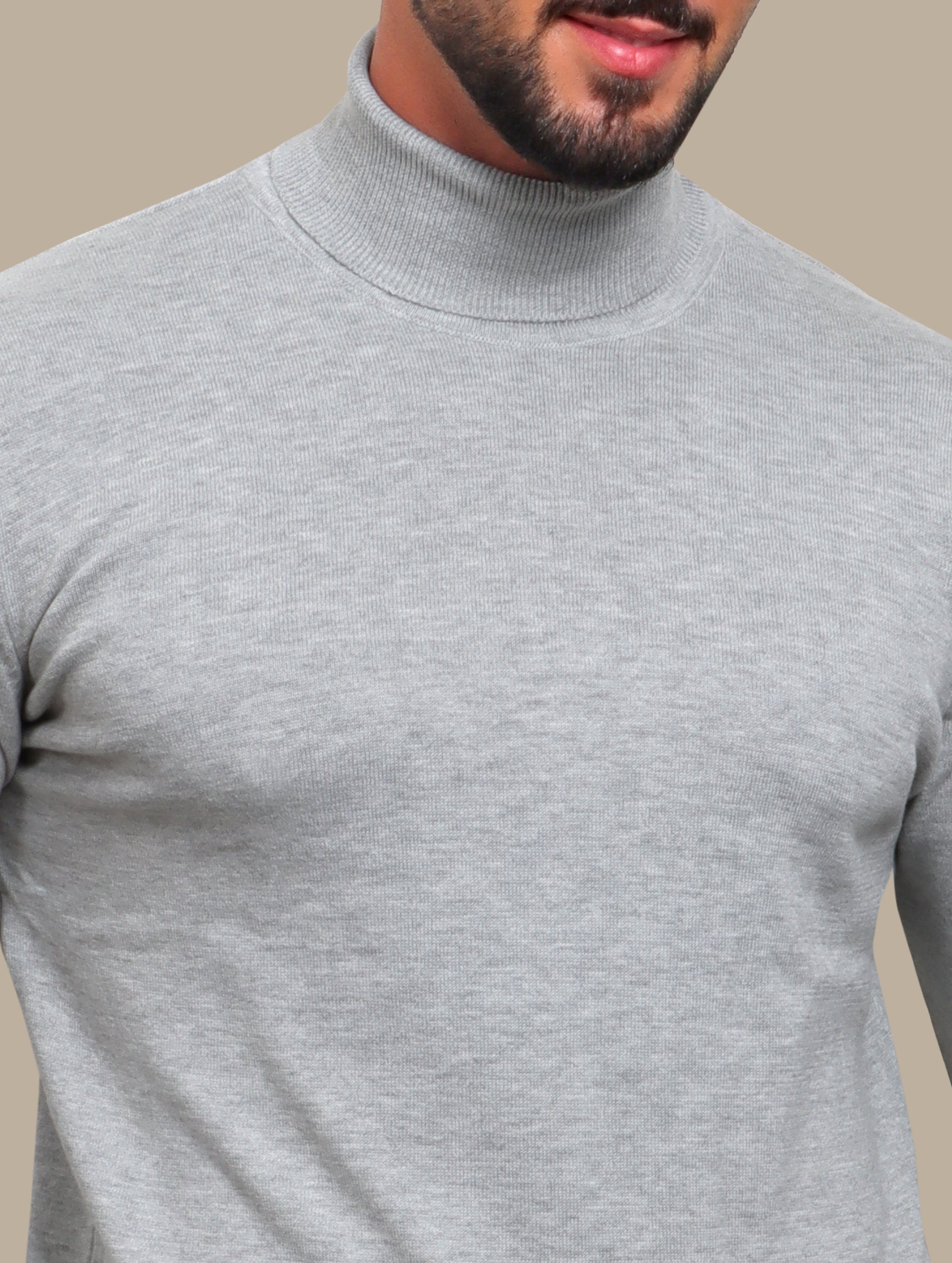 Light Grey Turtle Neck Basic Sweater
