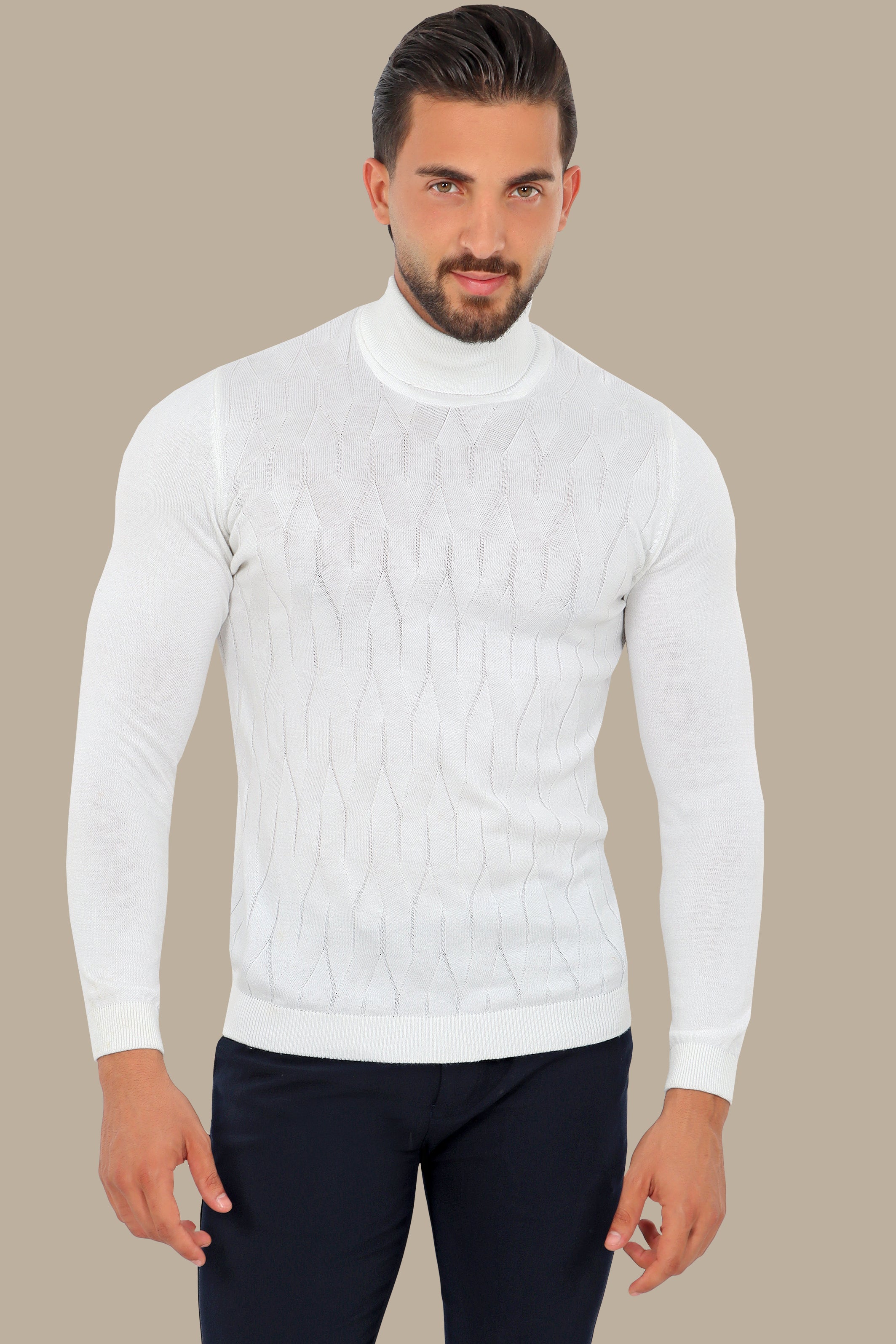 White Turtle Neck Braided Sweater