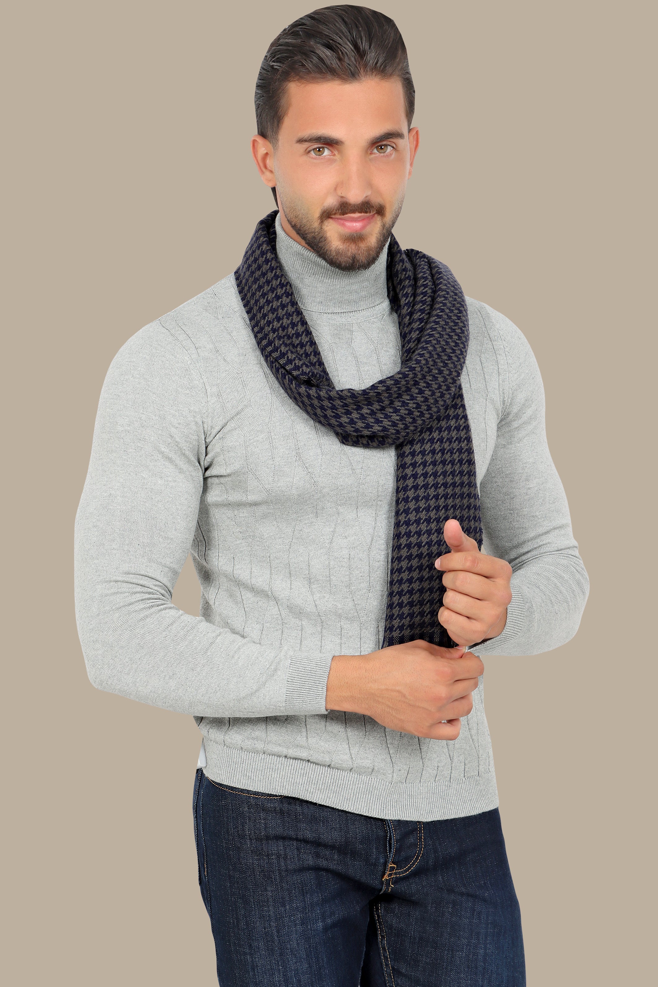 Light Grey Turtle Neck Braided Sweater