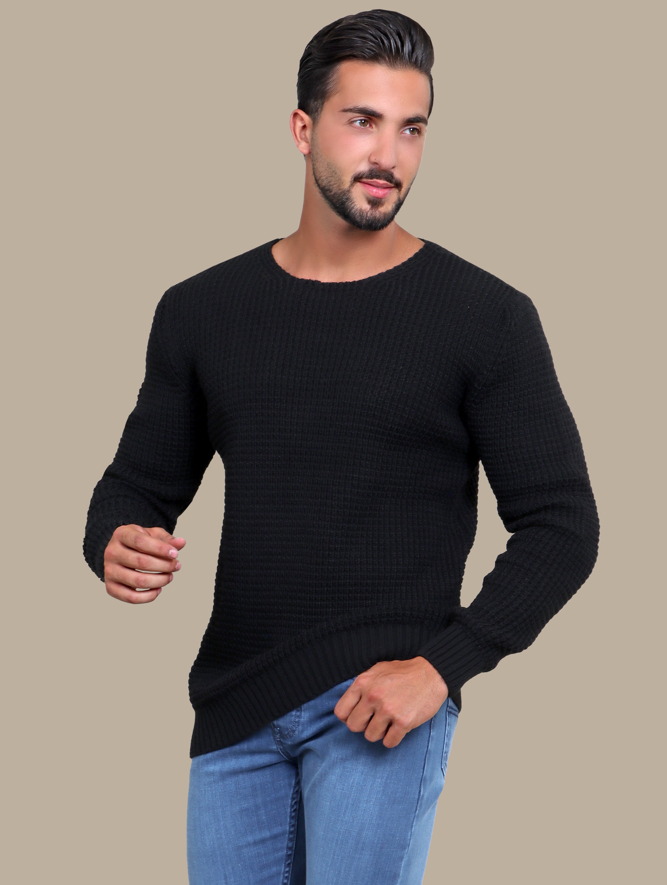 Black  Knitted Open Neck Sweater