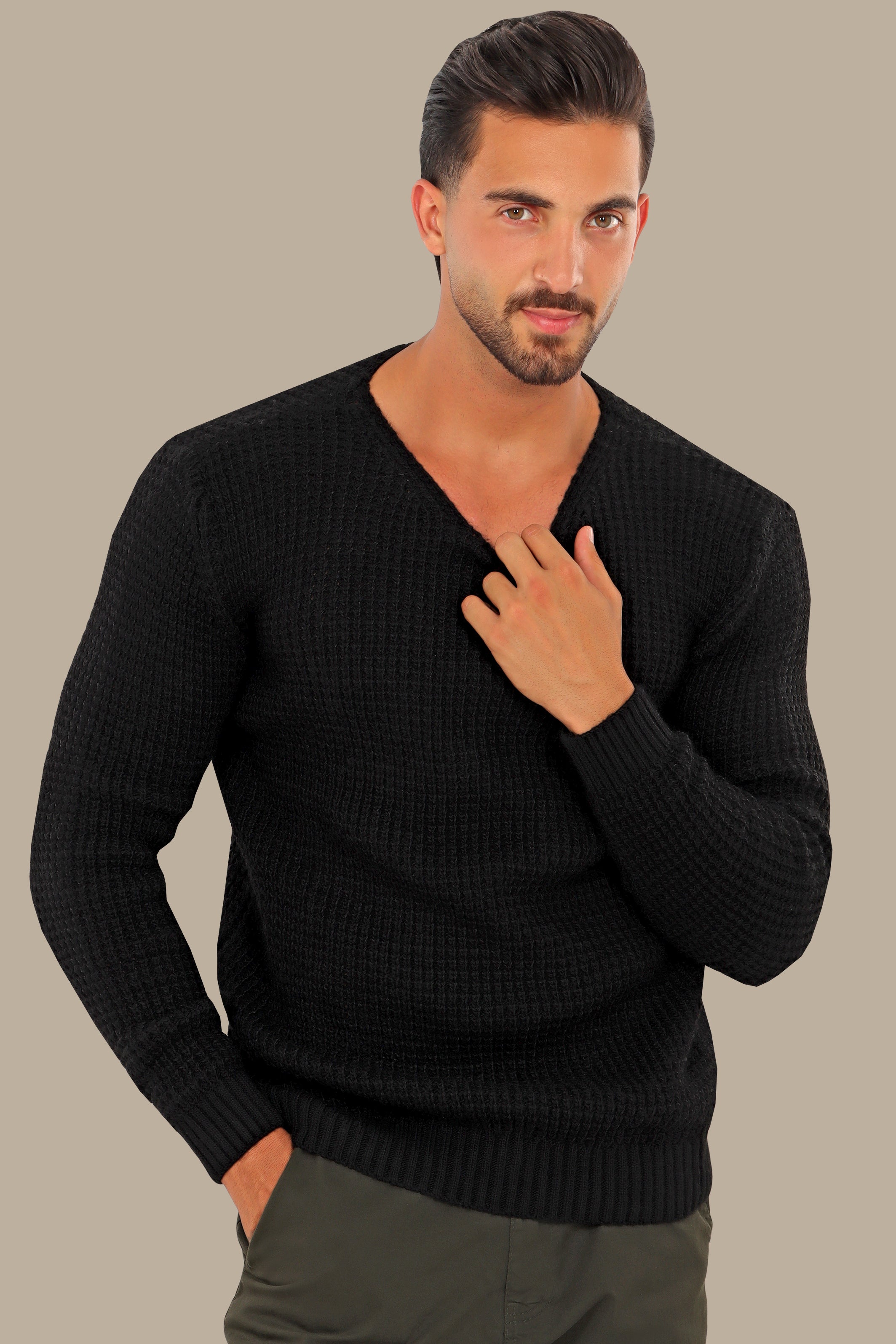 Black  Knitted Open Neck Sweater