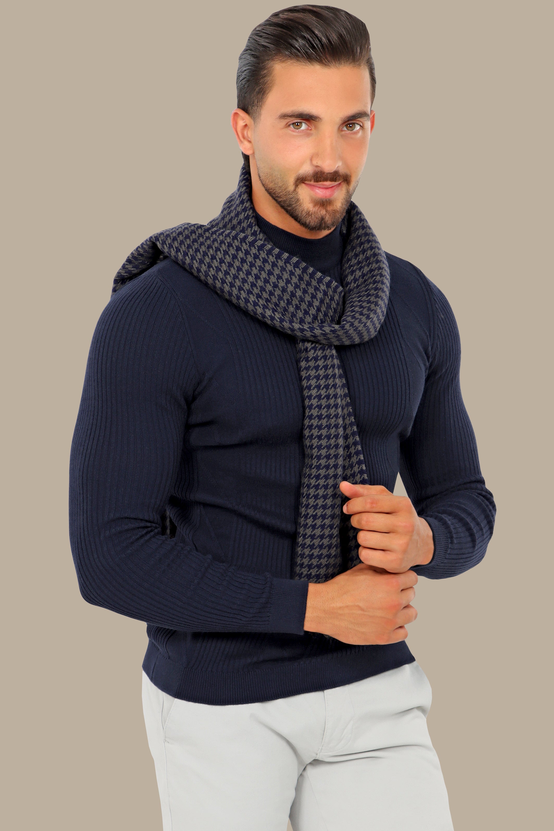 High Neck Ribbed Sweater in Navy