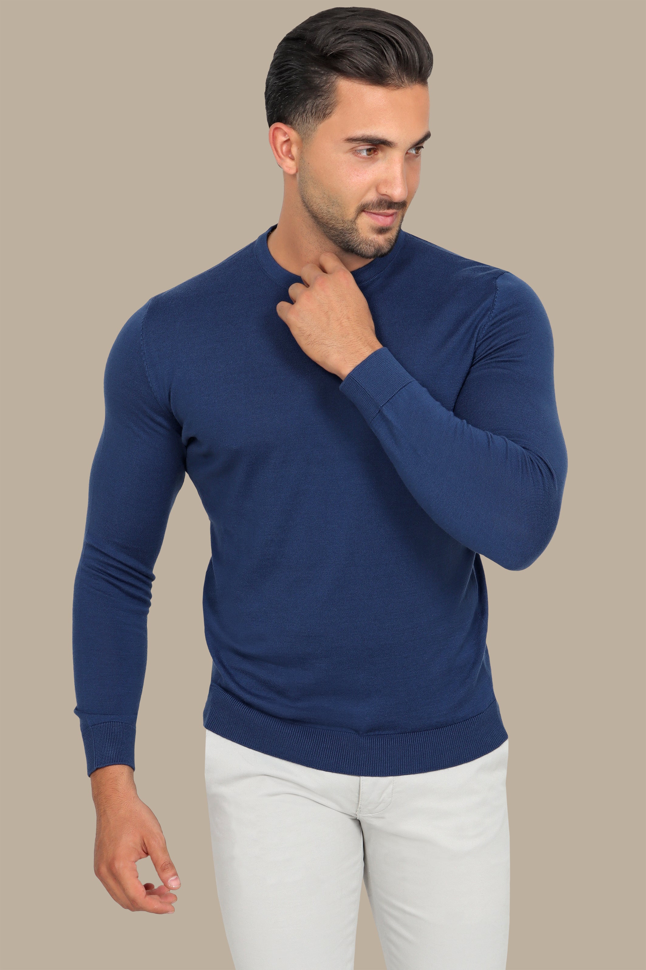 Blue  R-Neck Basic Sweater