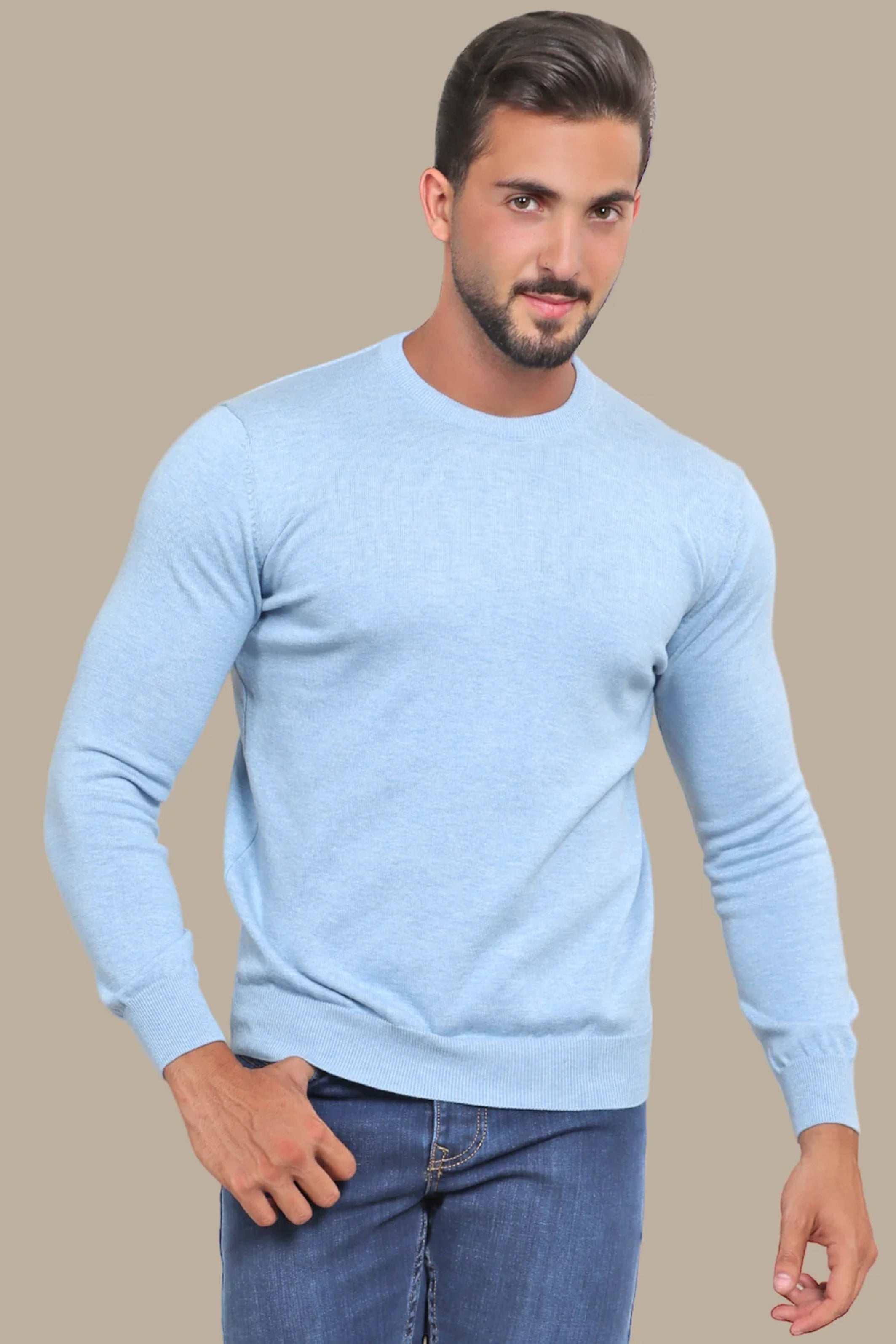 Light Blue Basic R-Neck Sweater