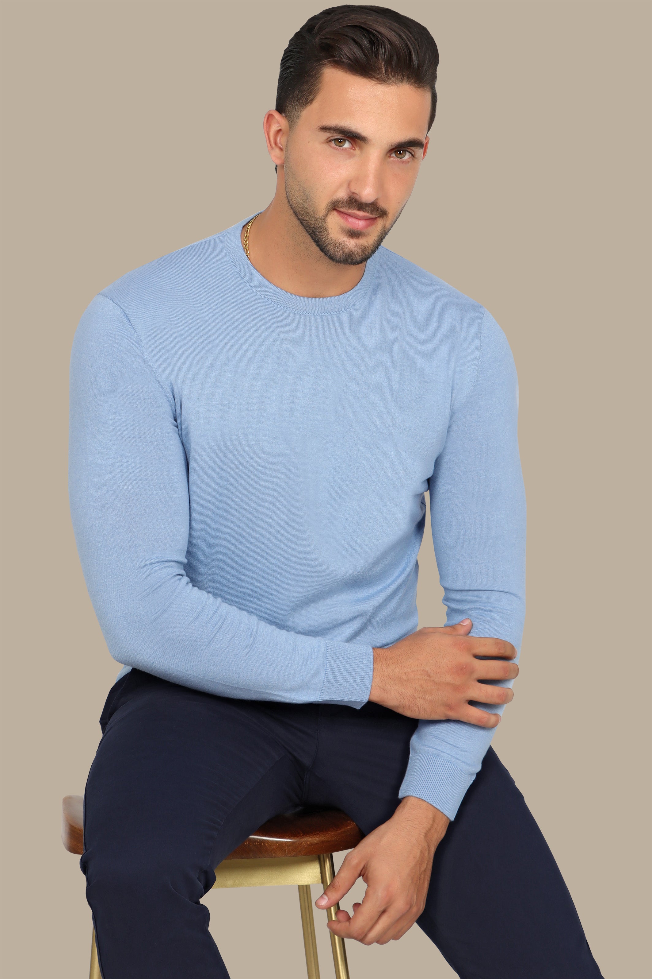 Light Blue Basic R-Neck Sweater